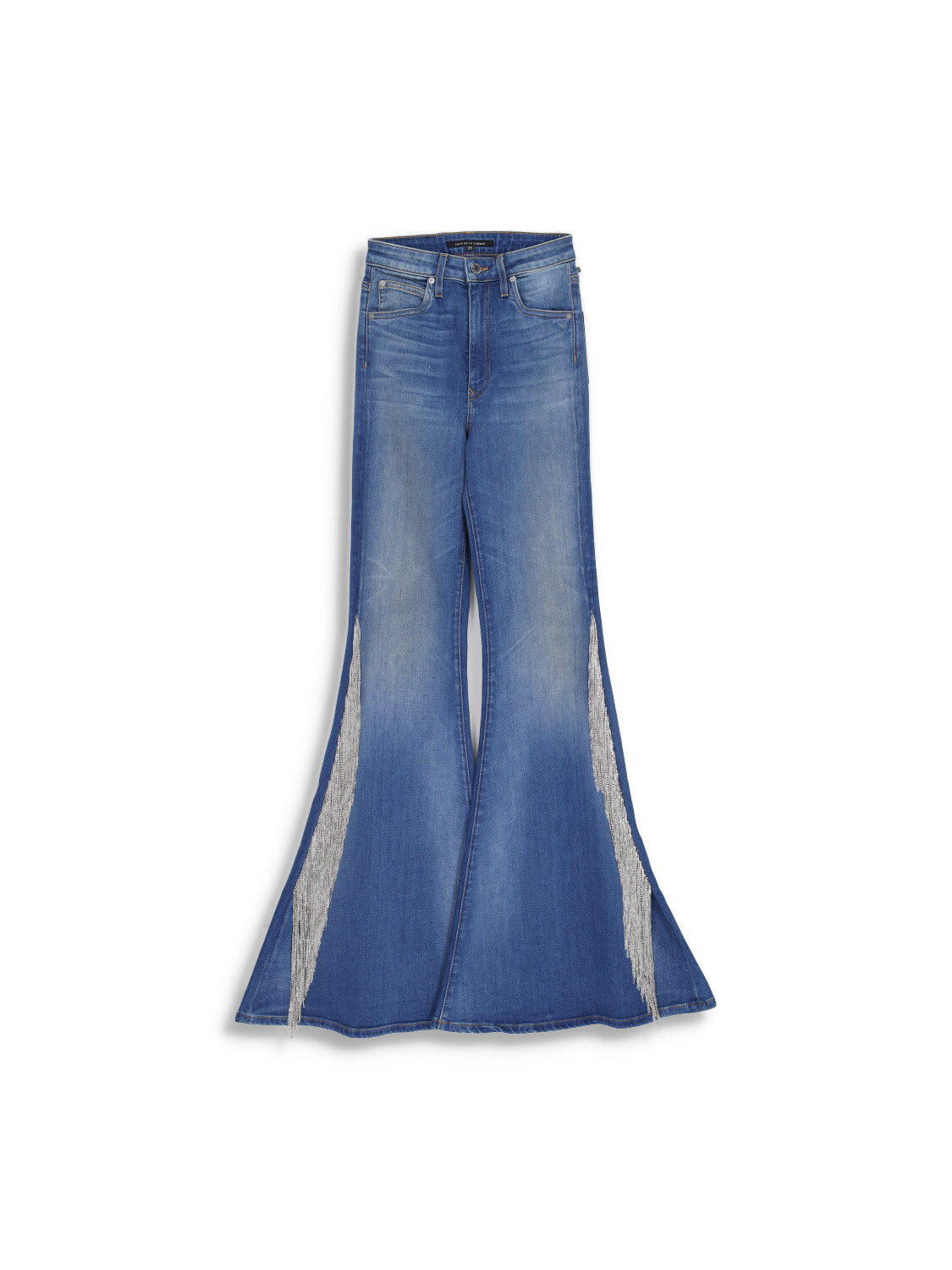Heidi - low-waist denim flare pants with glitter fringe details