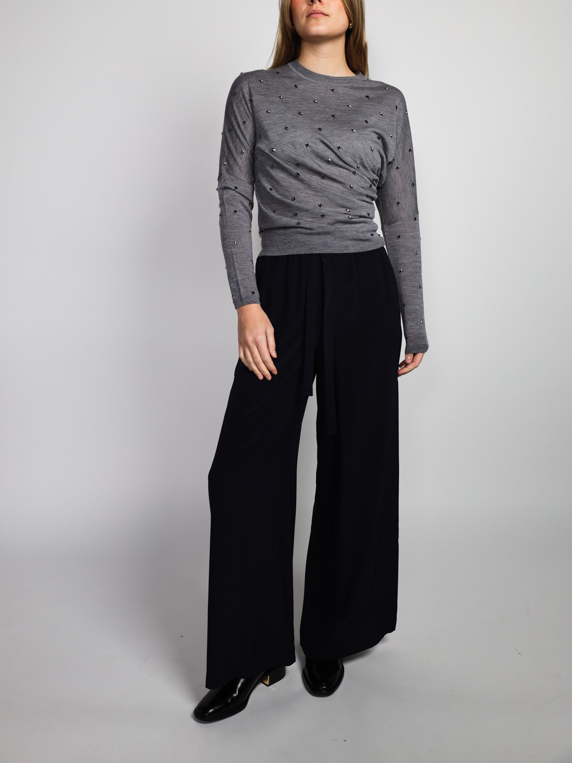 Odeeh Pullover mit Strasssteinchen grau S Odeeh Pullover mit Strasssteinchen grau S