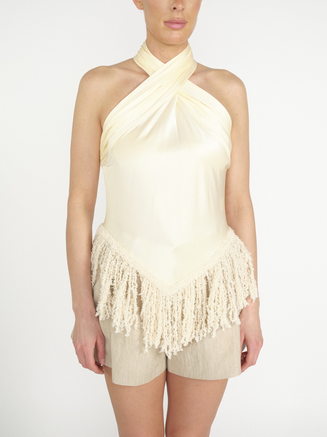 rabanne Halter top with fringe details  36 creme