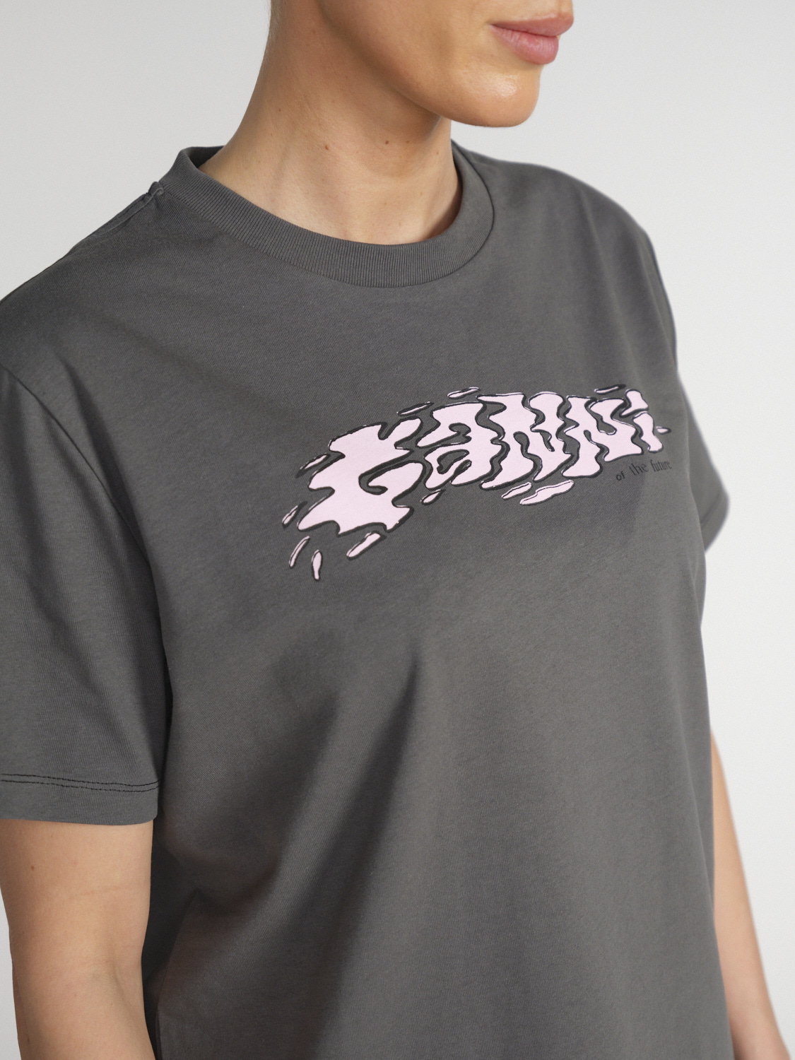 Ganni Relaxed T-Shirt mit graphischem Logo-Detail   caqui XS
