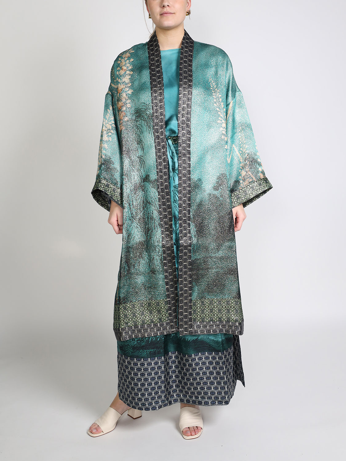 Pierre Louis Mascia Pax – Kimono mit floralem Muster   türkis Taille unique