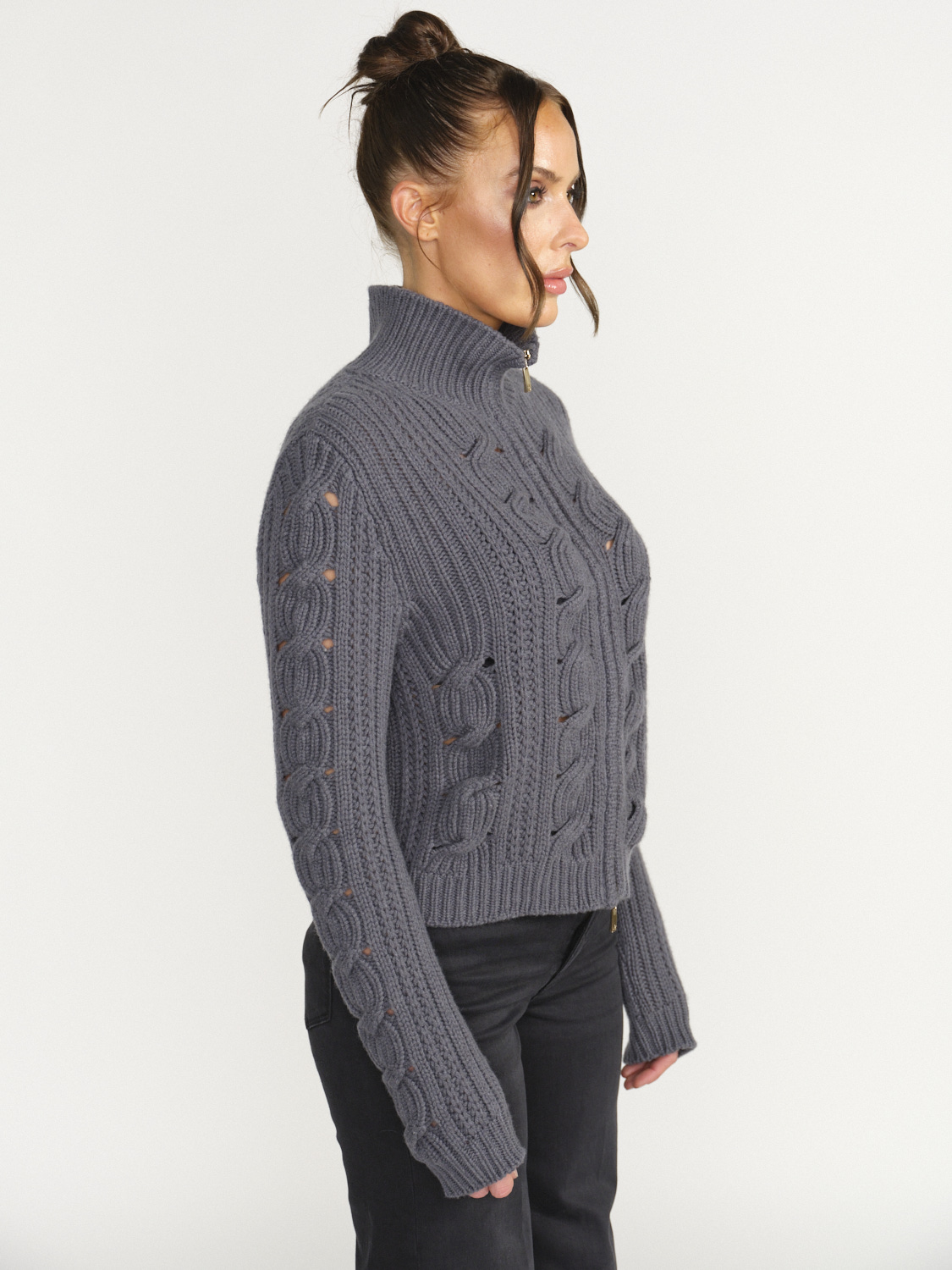 Lorena Antoniazzi Woven cardigan with zipper in virgin wool black 36