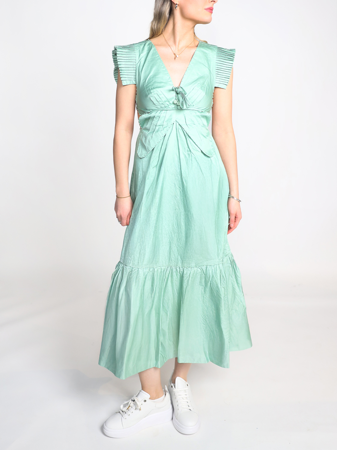 Farm Rio Midi dress with ruffled details  green XS