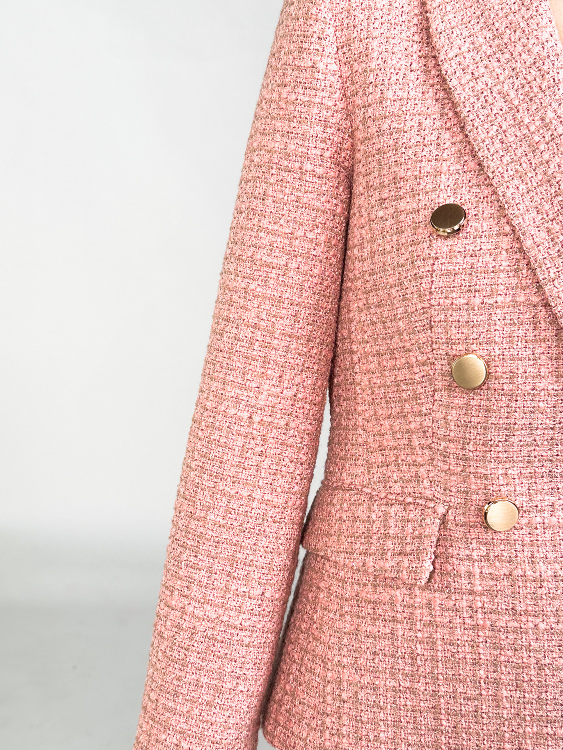 Sly010 Zweireihiger Tweed-Blazer mit goldenen Knöpfen 36 rosa Sly010 Zweireihiger Tweed-Blazer mit goldenen Knöpfen 36 rosa