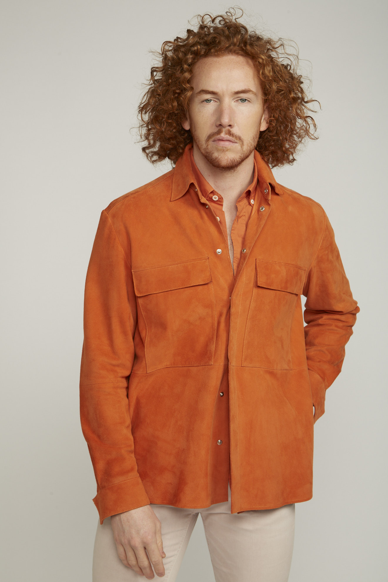 arma shirt orange plain leather model front