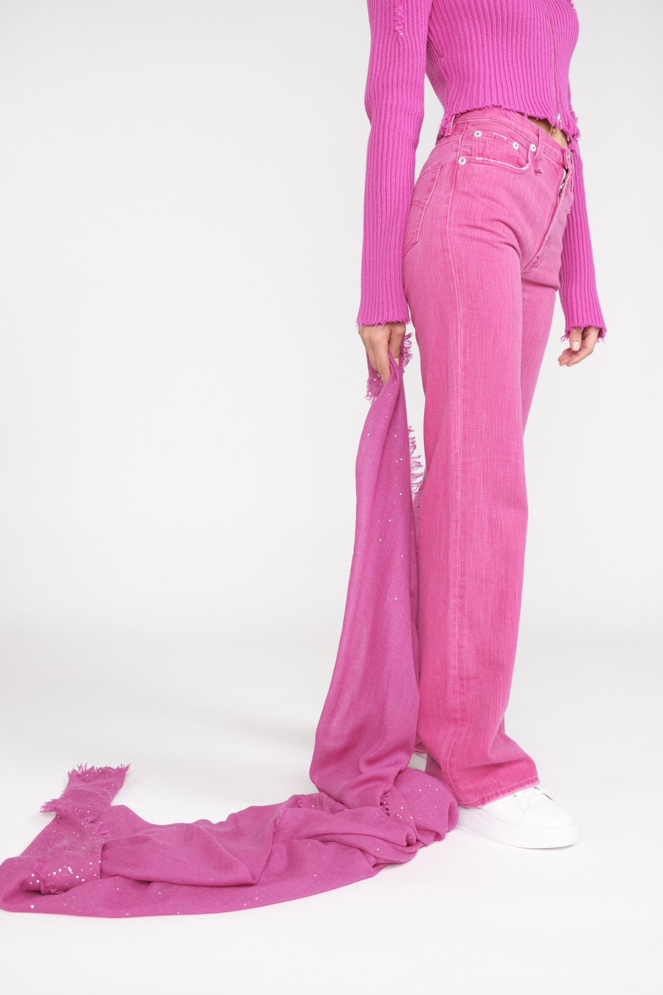 Faliero Sarti Domenica - Foulard à paillettes avec partie en soie pink Taille unique
