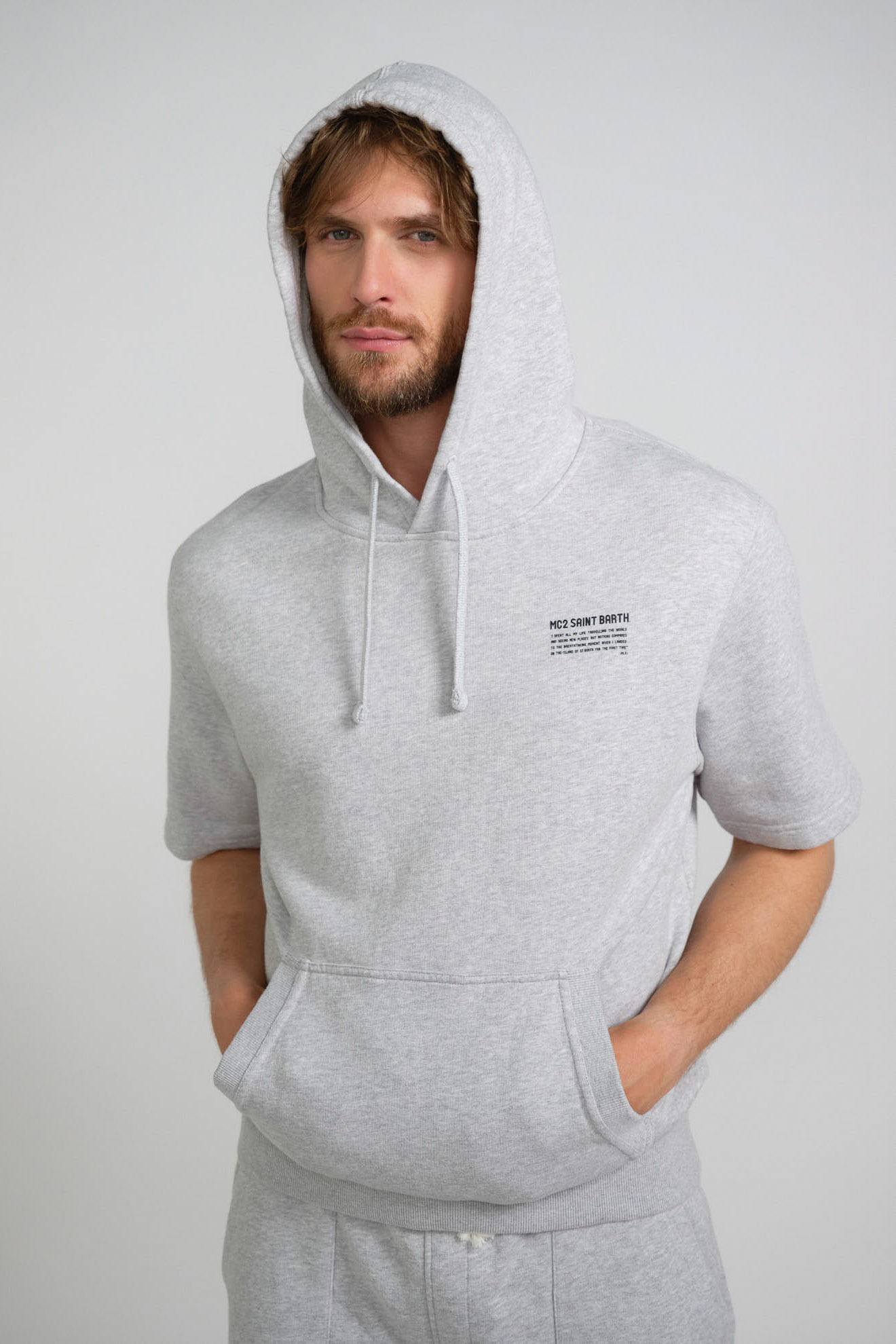 st. barth hoodie grau branded baumwolle model frontansict