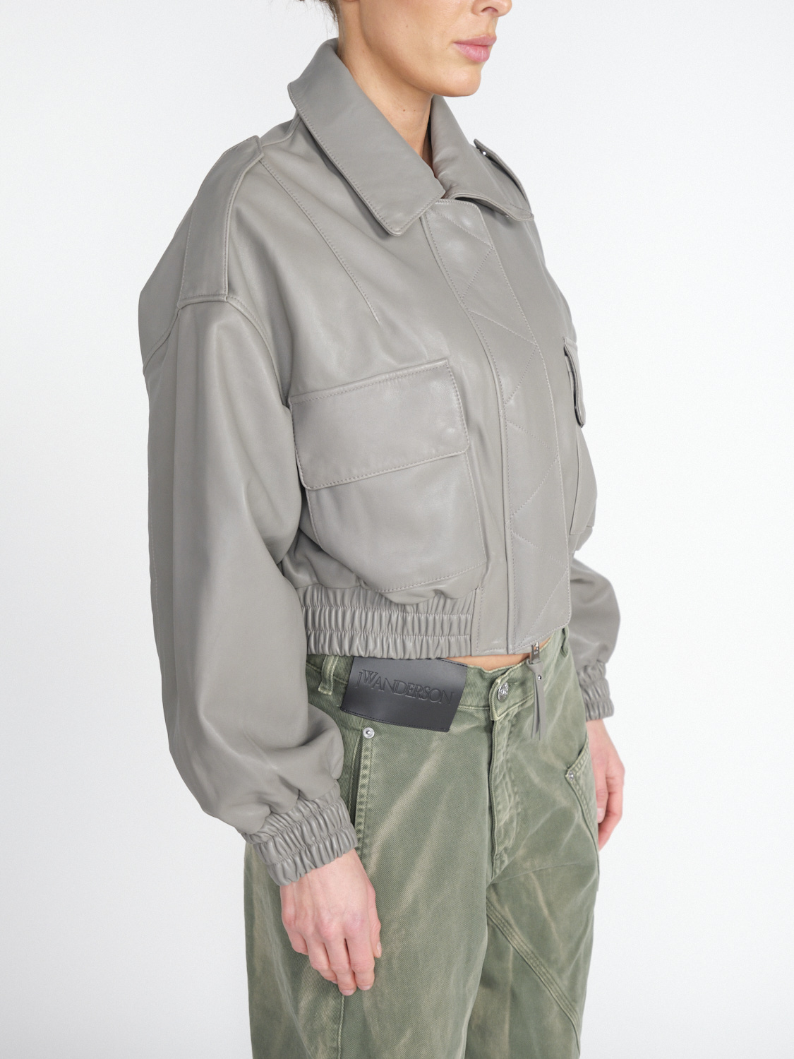 Shoreditch Ski Club Rhian - Sheepskin leather bomber jacket  khaki XS