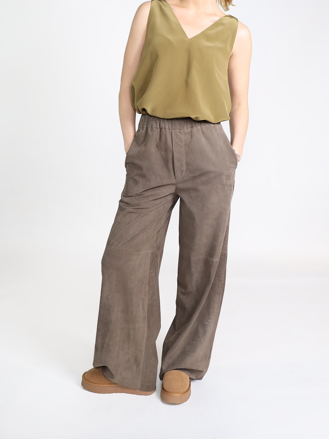Ghera Studio Jasmine - Hose aus Lammleder taupe 38