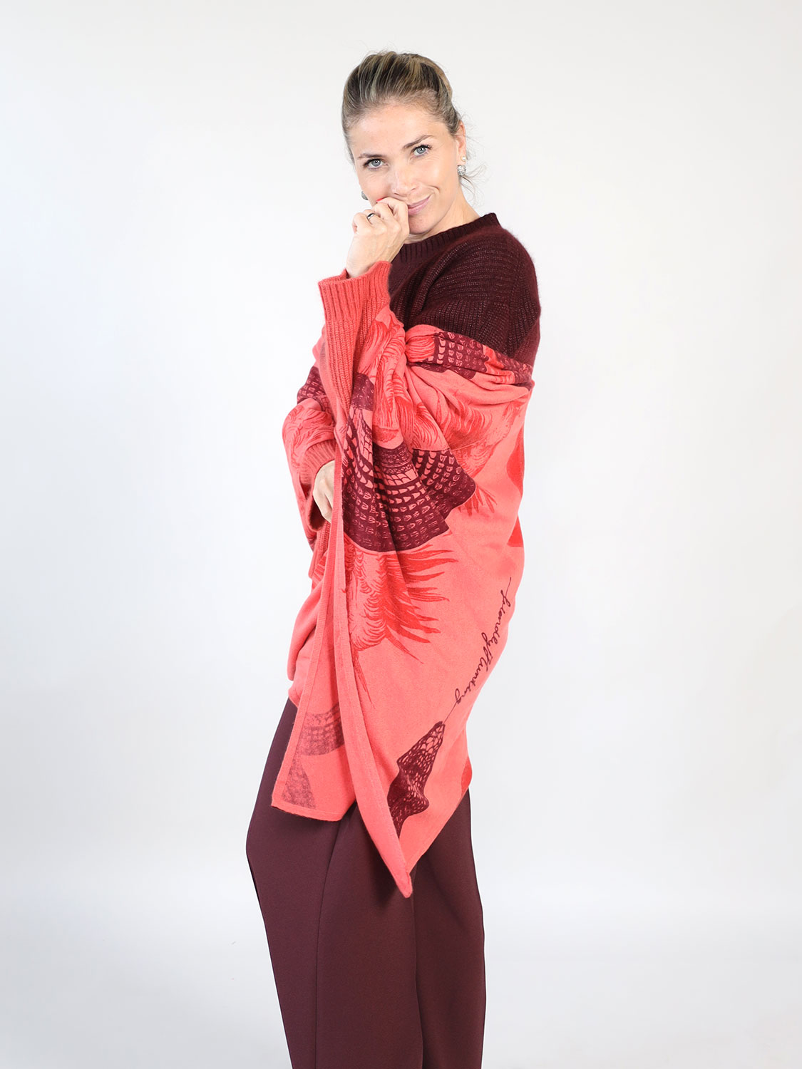 friendly hunting Cashmere poncho scarf orange One Size