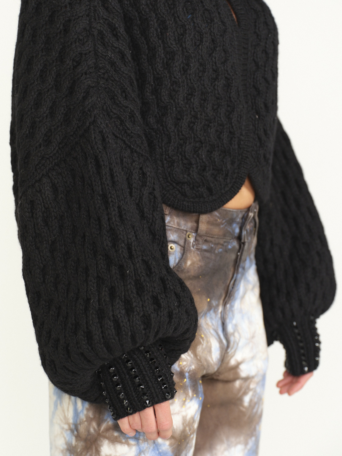 Letanne Oversized turtleneck sweater with crystals on collar black One Size