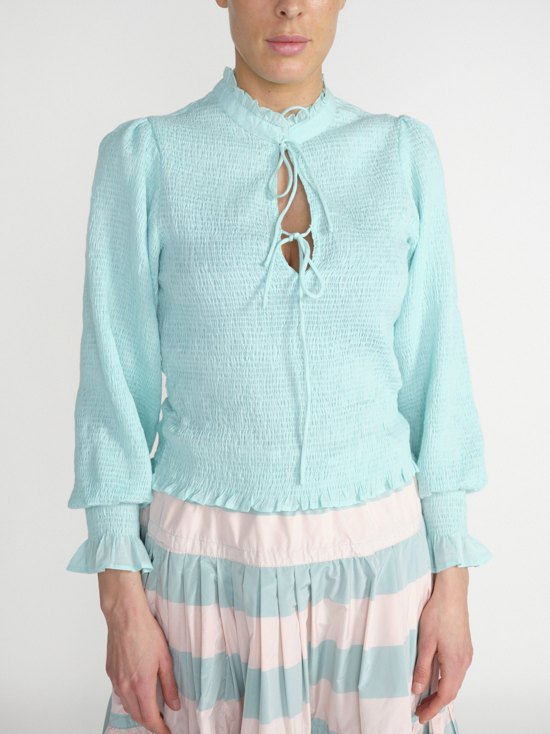 Antik Batik Anna smocked blouse with lace detail  36 mint