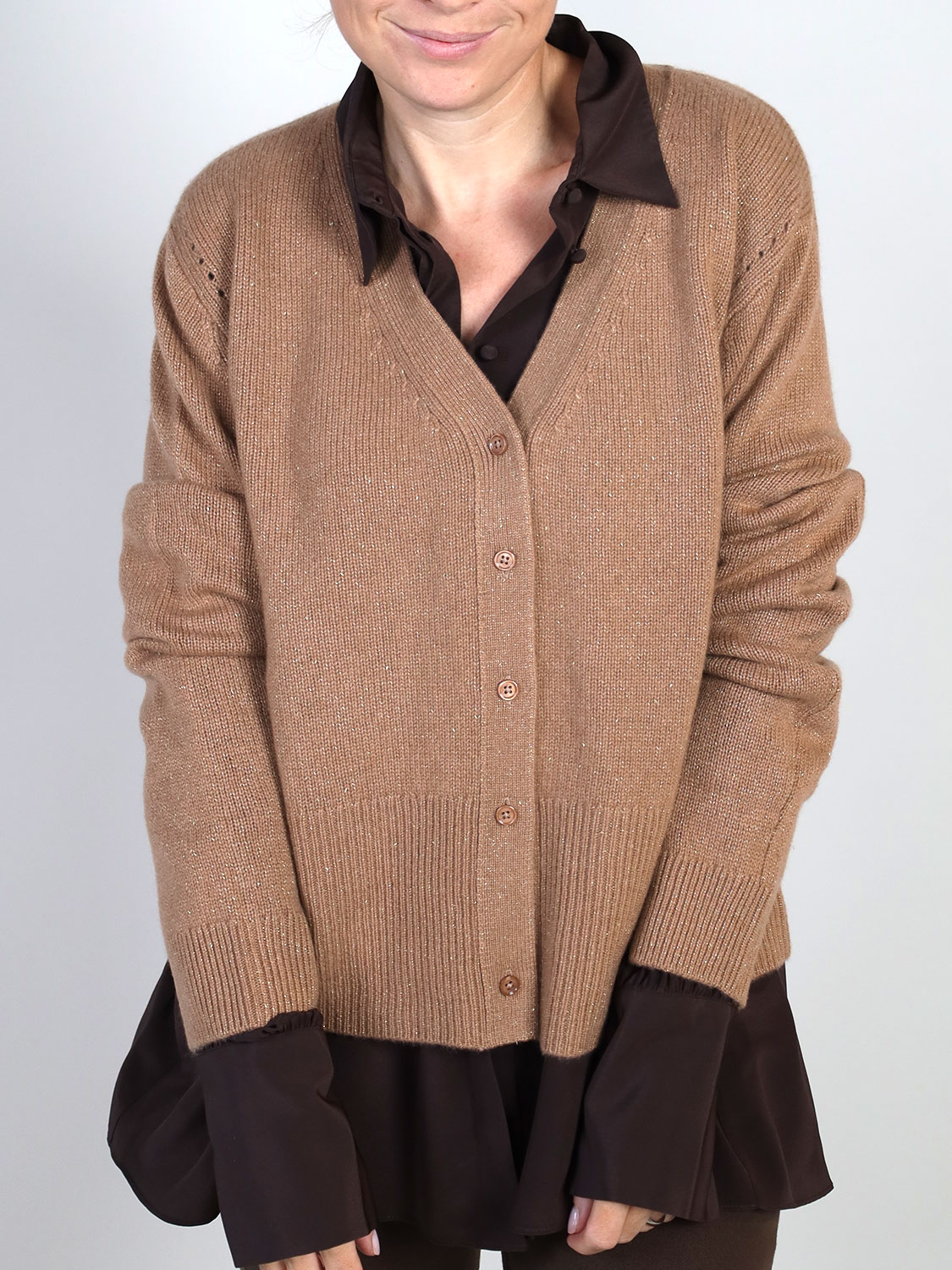 Sly010 Kaschmir-Lurex-Cardigan mit V-Ausschnitt  36 camel