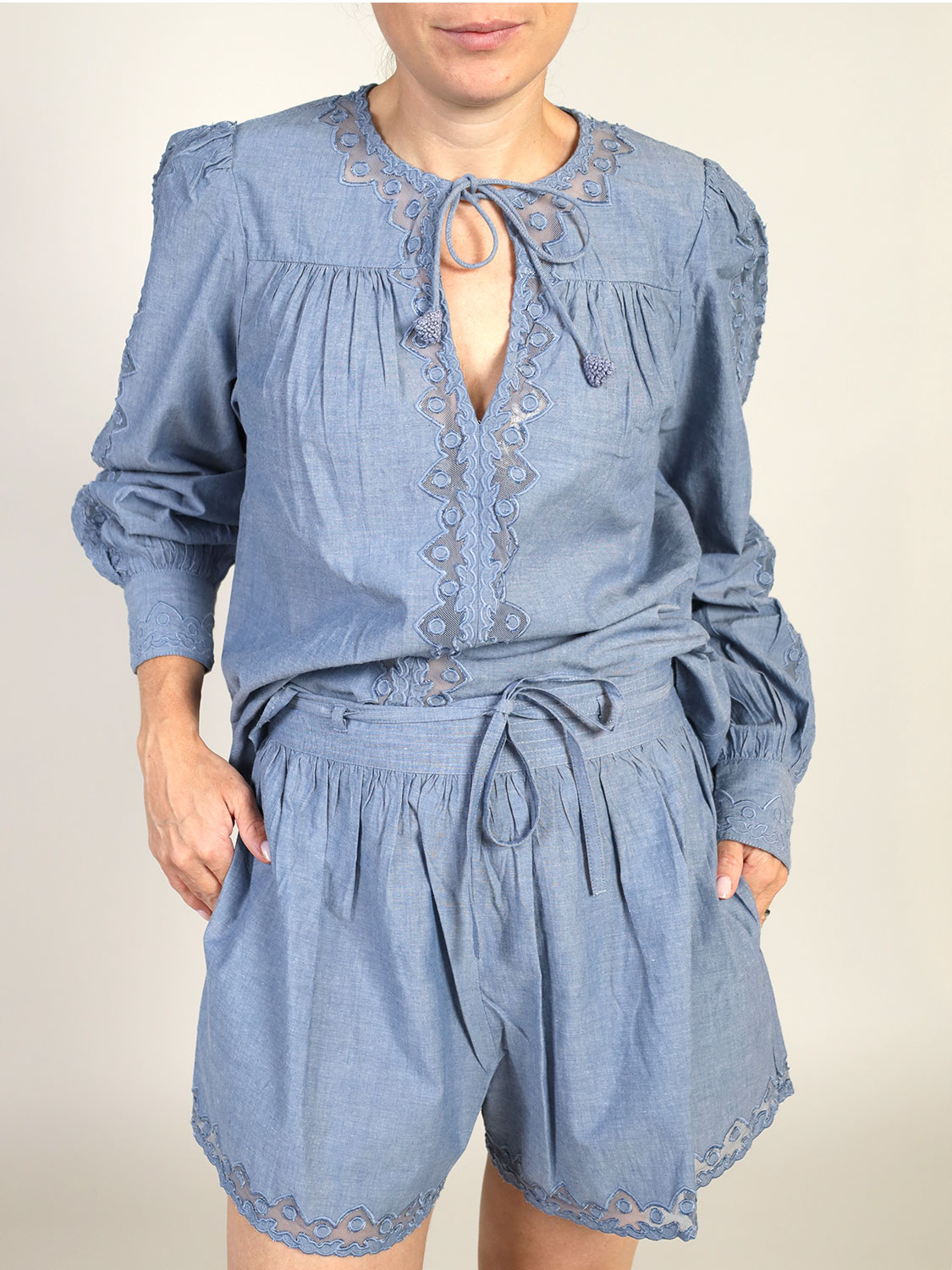 Ulla Johnson Blouse with embroidered details blue 34