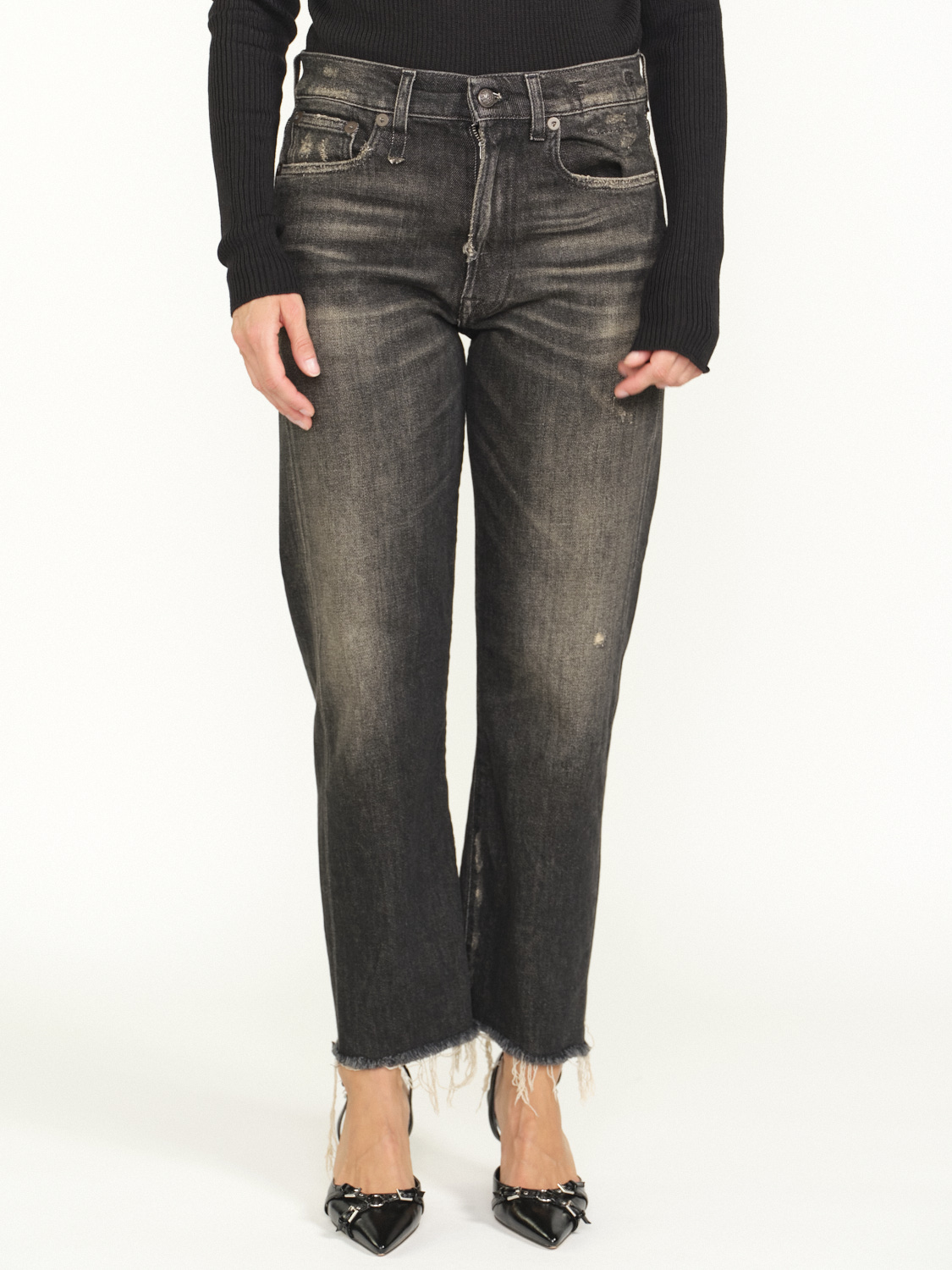 R13 Boyfriend Jeans mit Fransen Details am Bein  grau 26