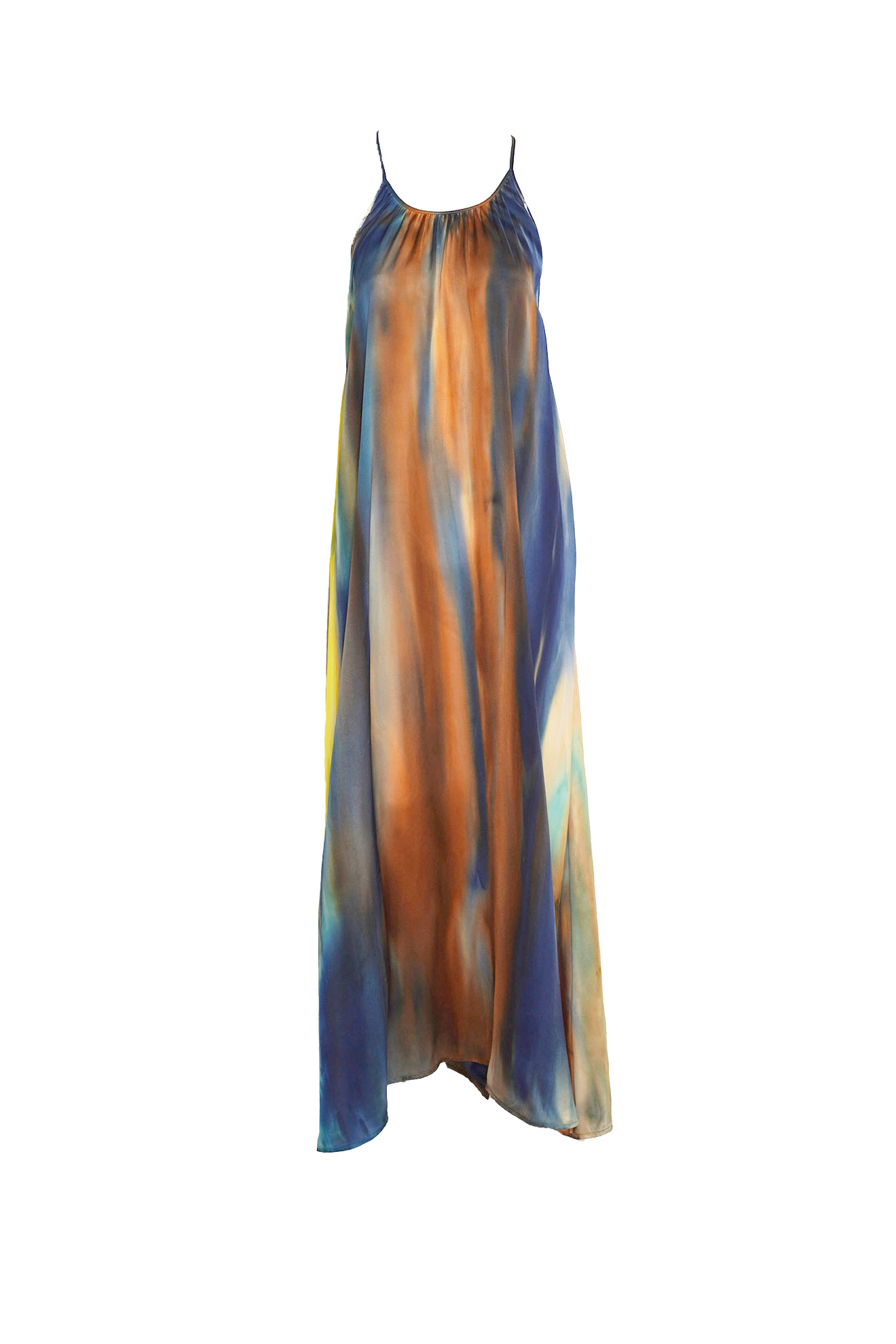 Roberto Collina Vestido Pintado a Mano - Vestido en estilo batik hecho a mano con tela fluida azul S