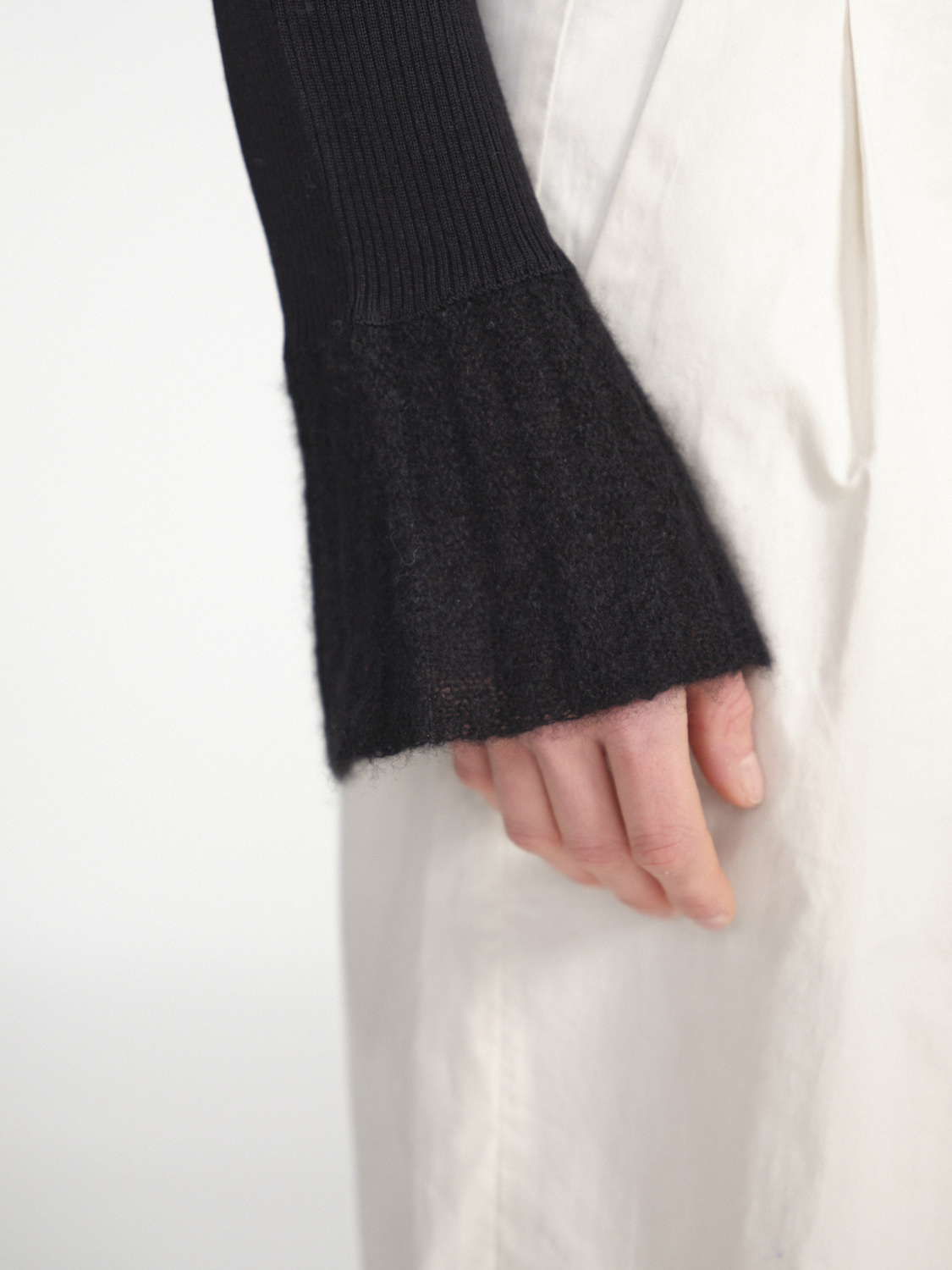 LU Ren Dora – Rippenstrick Pullover aus Merino Wolle 	  negro S