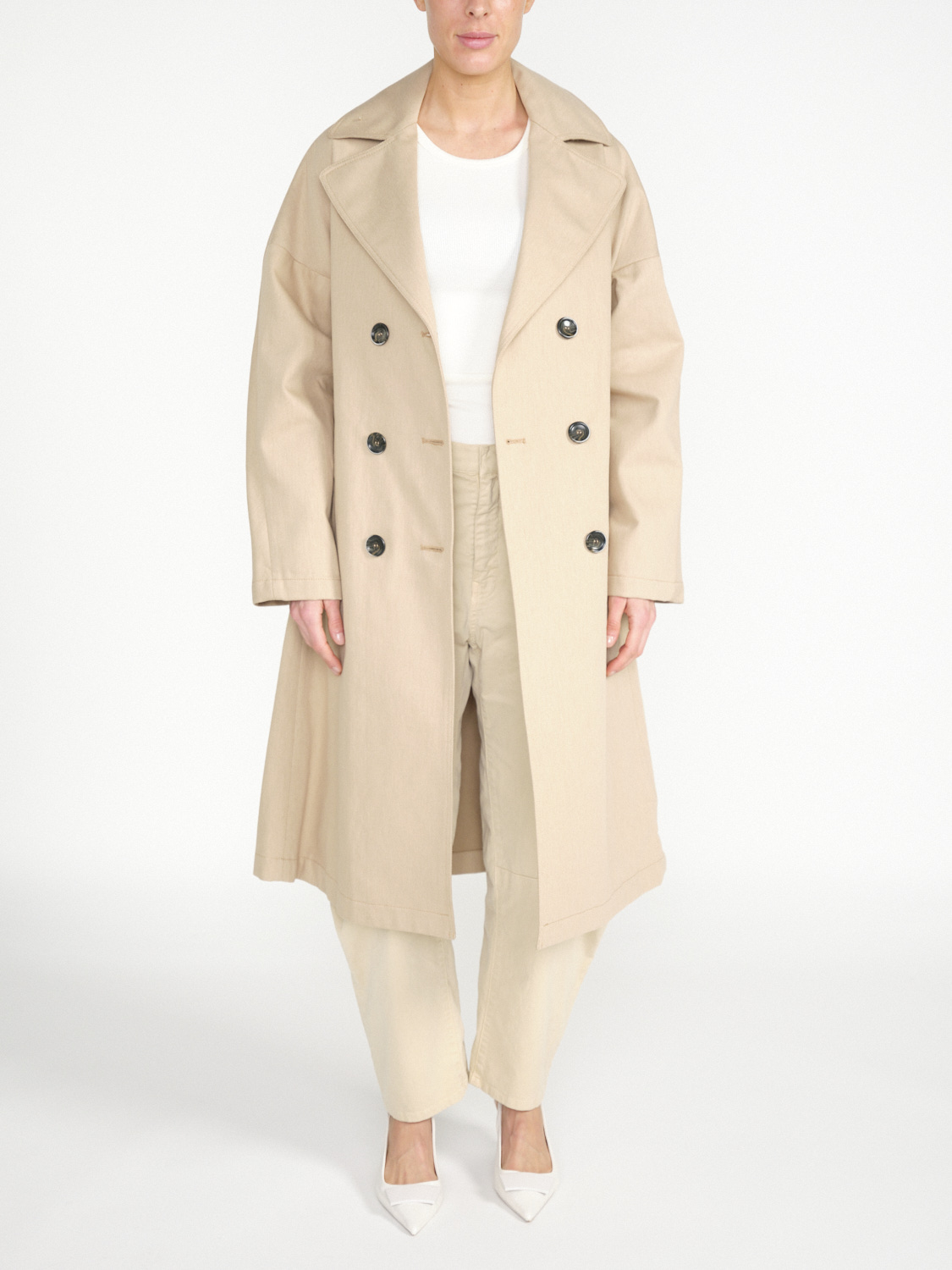nine in the morning Selenia cotton coat with double breasted button placket  beige S/M