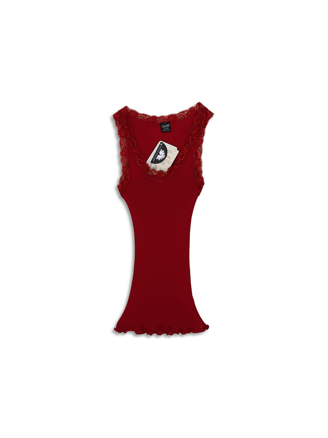 Oscalito Top in maglia a coste con dettagli in pizzo  rosso M