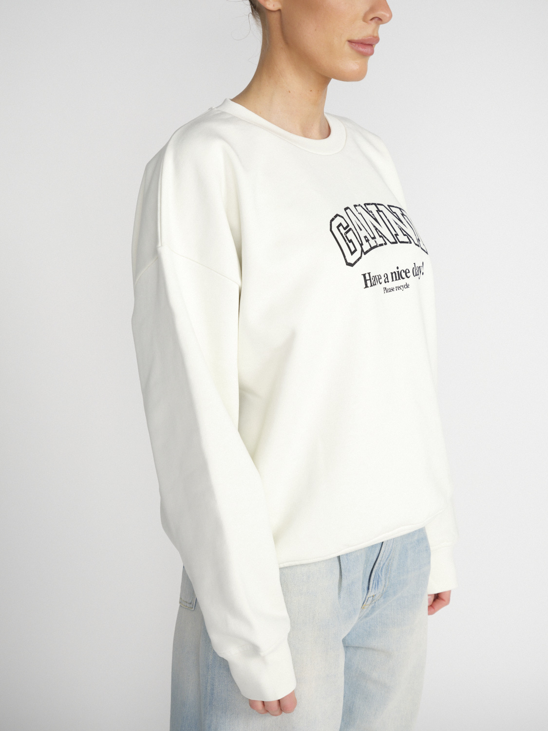 Ganni Baumwoll-Sweatshirt mit Logo-Detail  creme L/XL