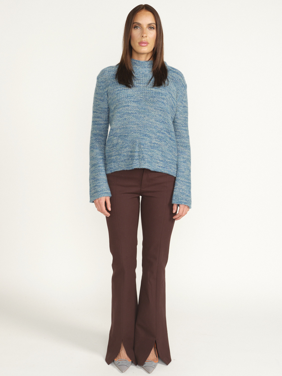 LU Ren Cachi - knitted sweater with stand-up collar in cashmere blue S
