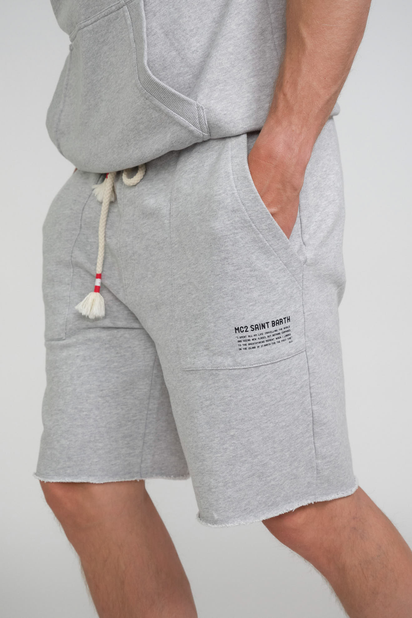 st.barth shorts grey branded cotton model front