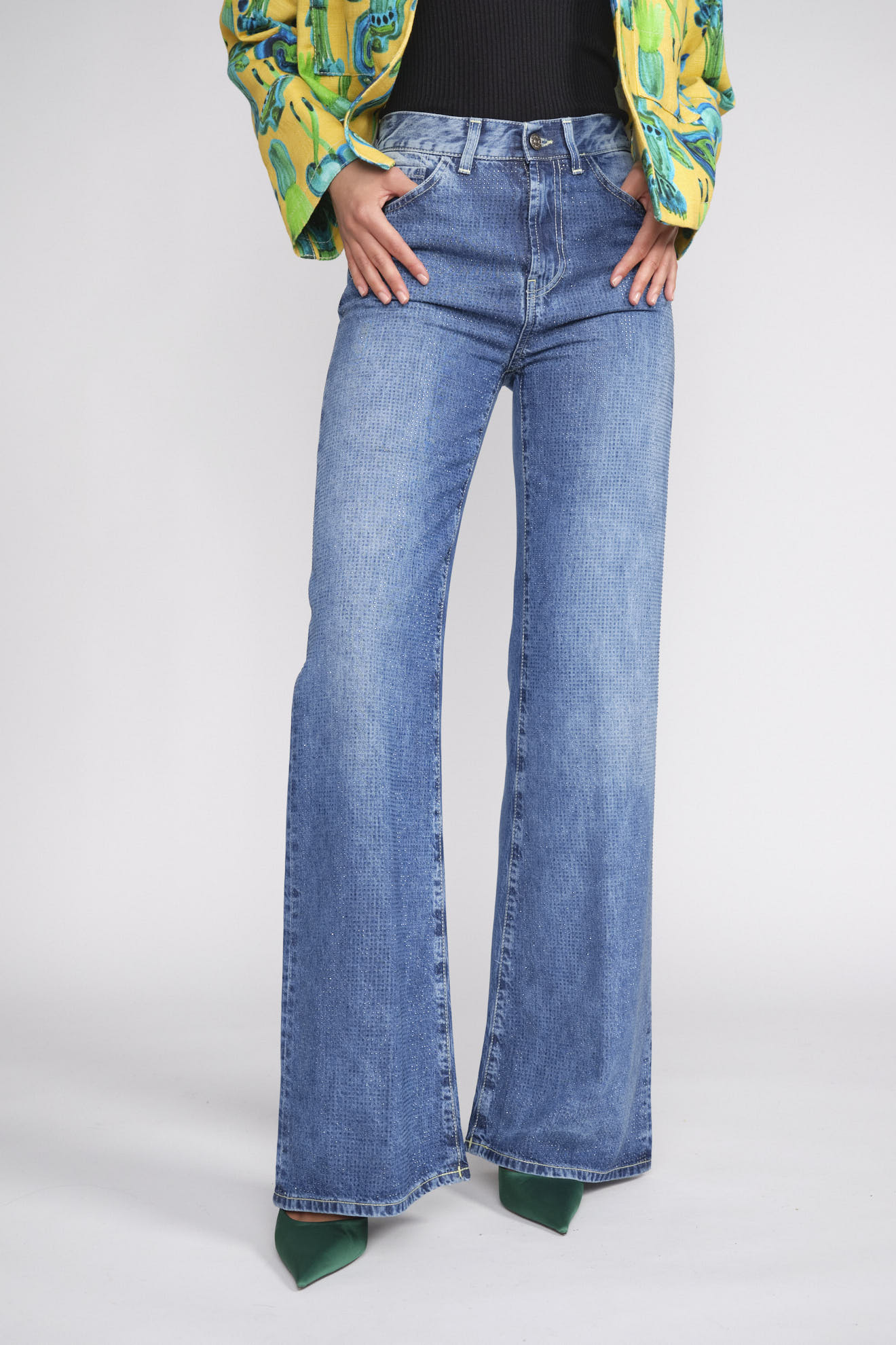 Dondup Cotton jeans with glittering stones blue 27