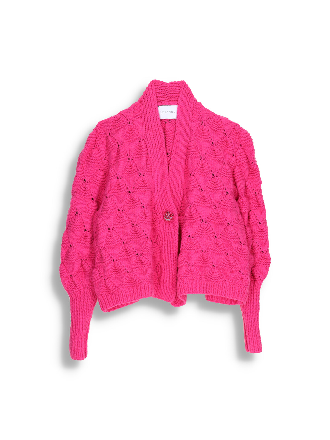 Chunky knit cardigan with glittering cashmere button