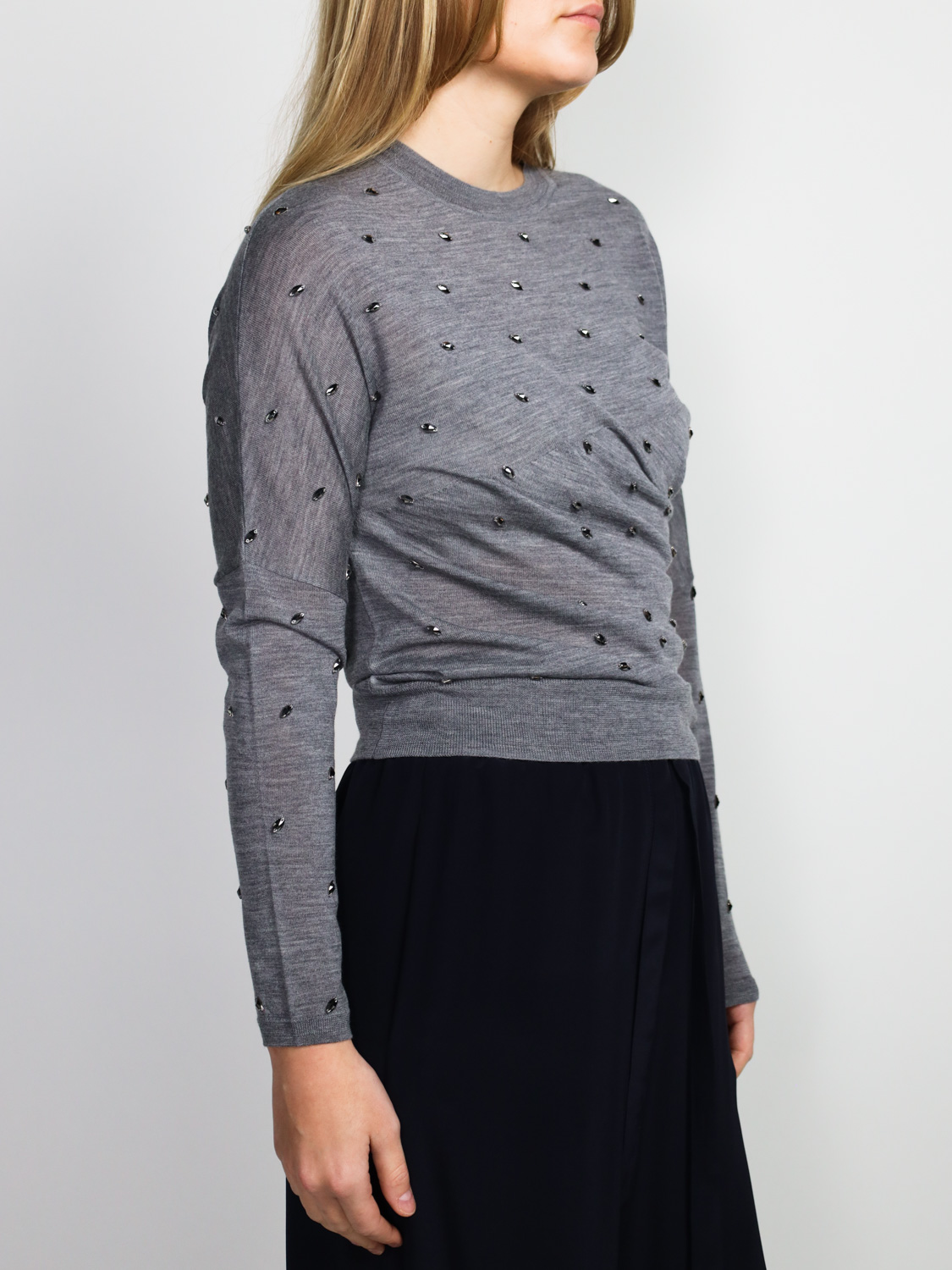 Odeeh Pullover mit Strasssteinchen grau S Odeeh Pullover mit Strasssteinchen grau S