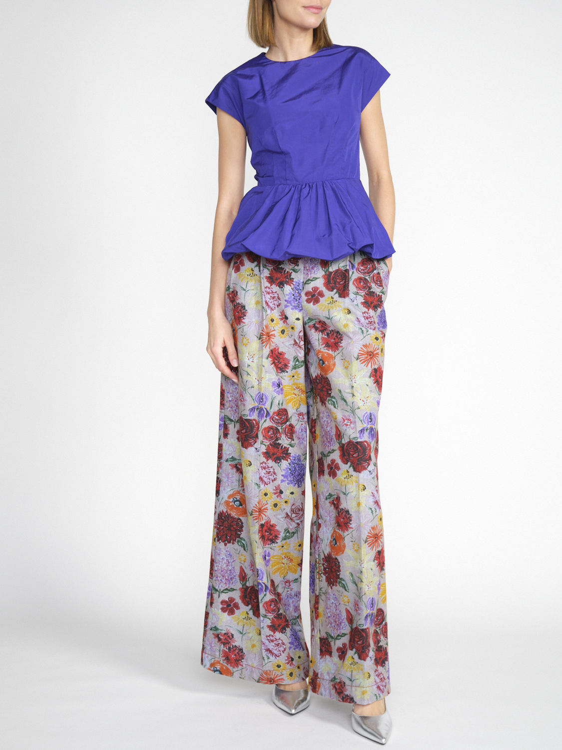 Odeeh Cotton blend blouse with balloon peplum   purple 34