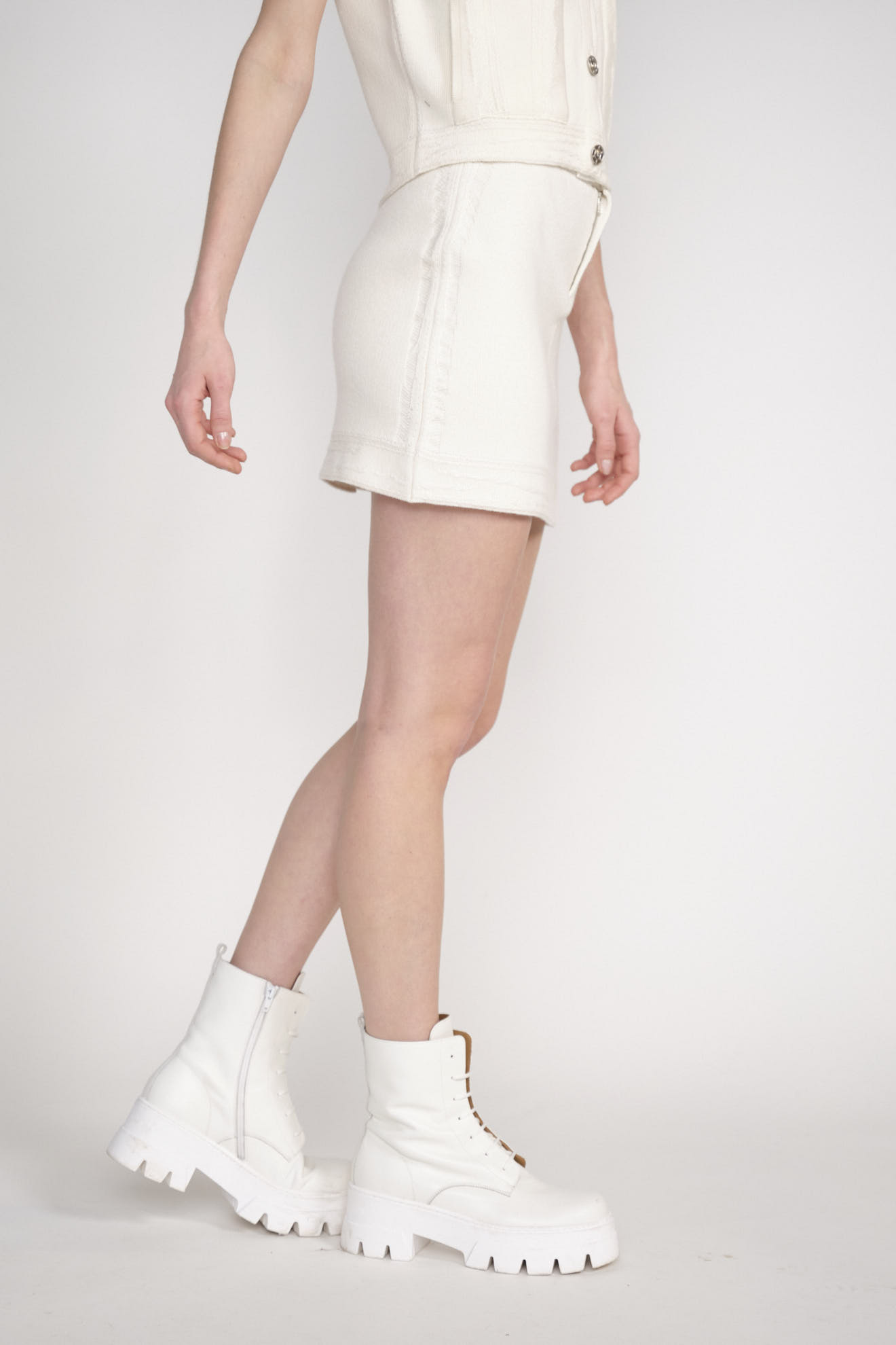 Barrie Falda vaquera de cachemira y algodón - Minifalda de cachemira blanco M