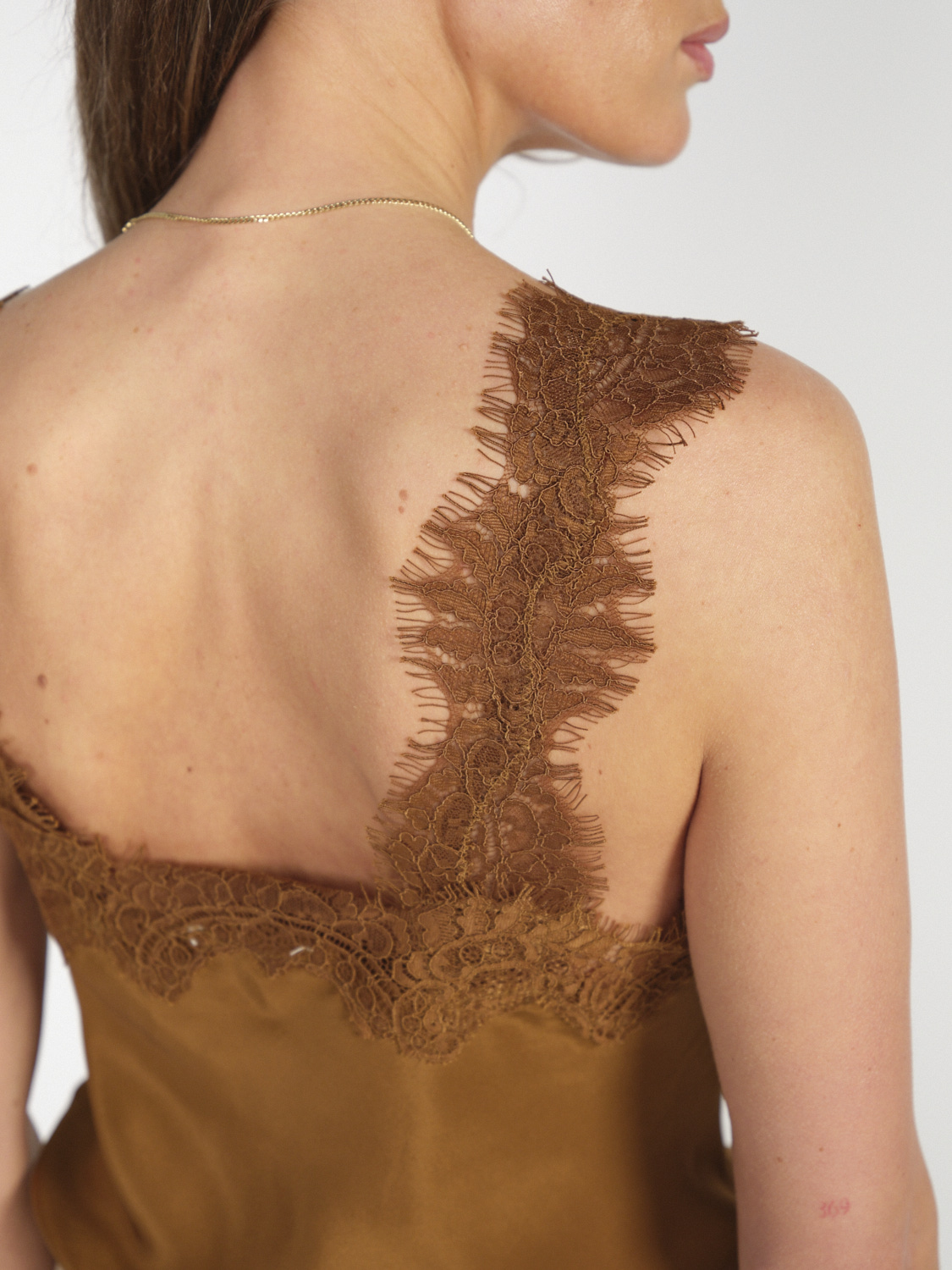 Gold Hawk Megan silk top with lace details  camel XS