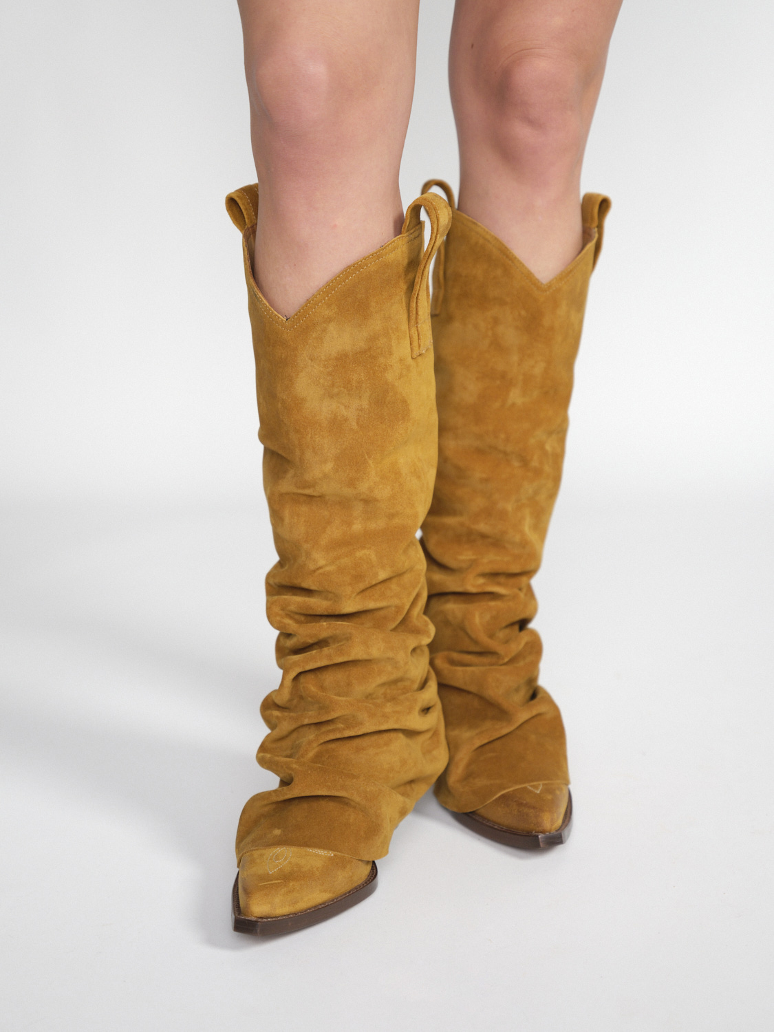 R13 Cowboy boots in suede boot top design  camel 38