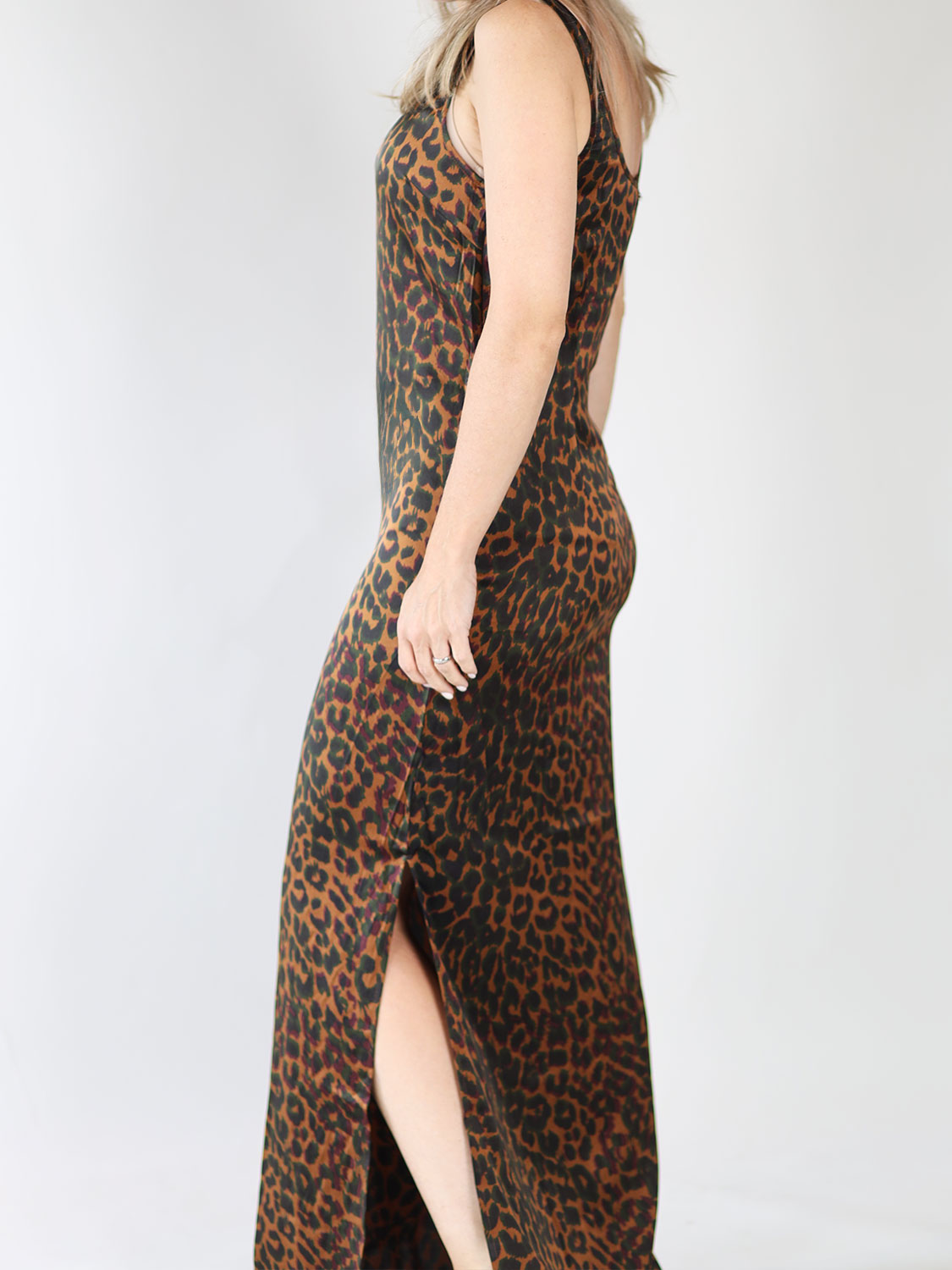 friendly hunting Long dress with leopard print brown XS