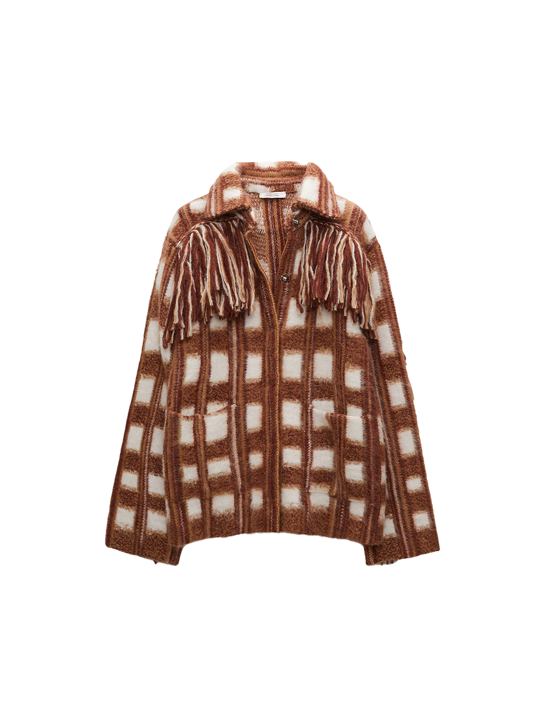 Dizzy Check cardigan with fringe details 