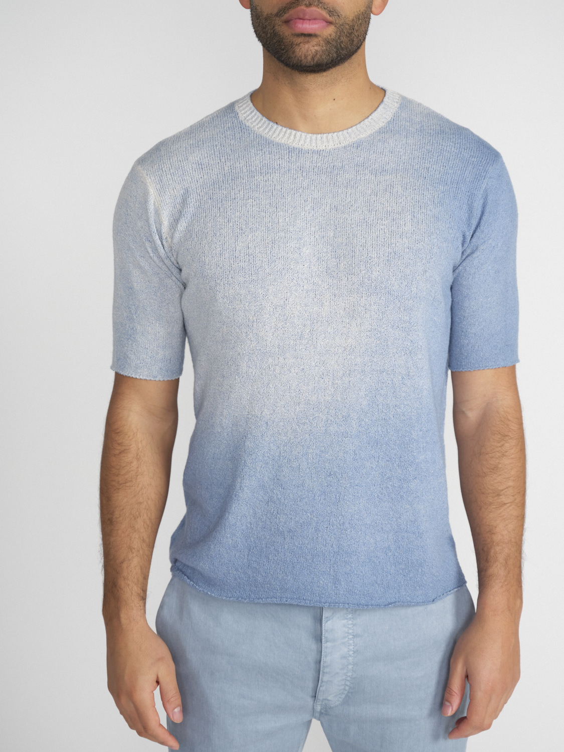 Avant Toi Short sleeve knitted sweater with color gradient  blue S