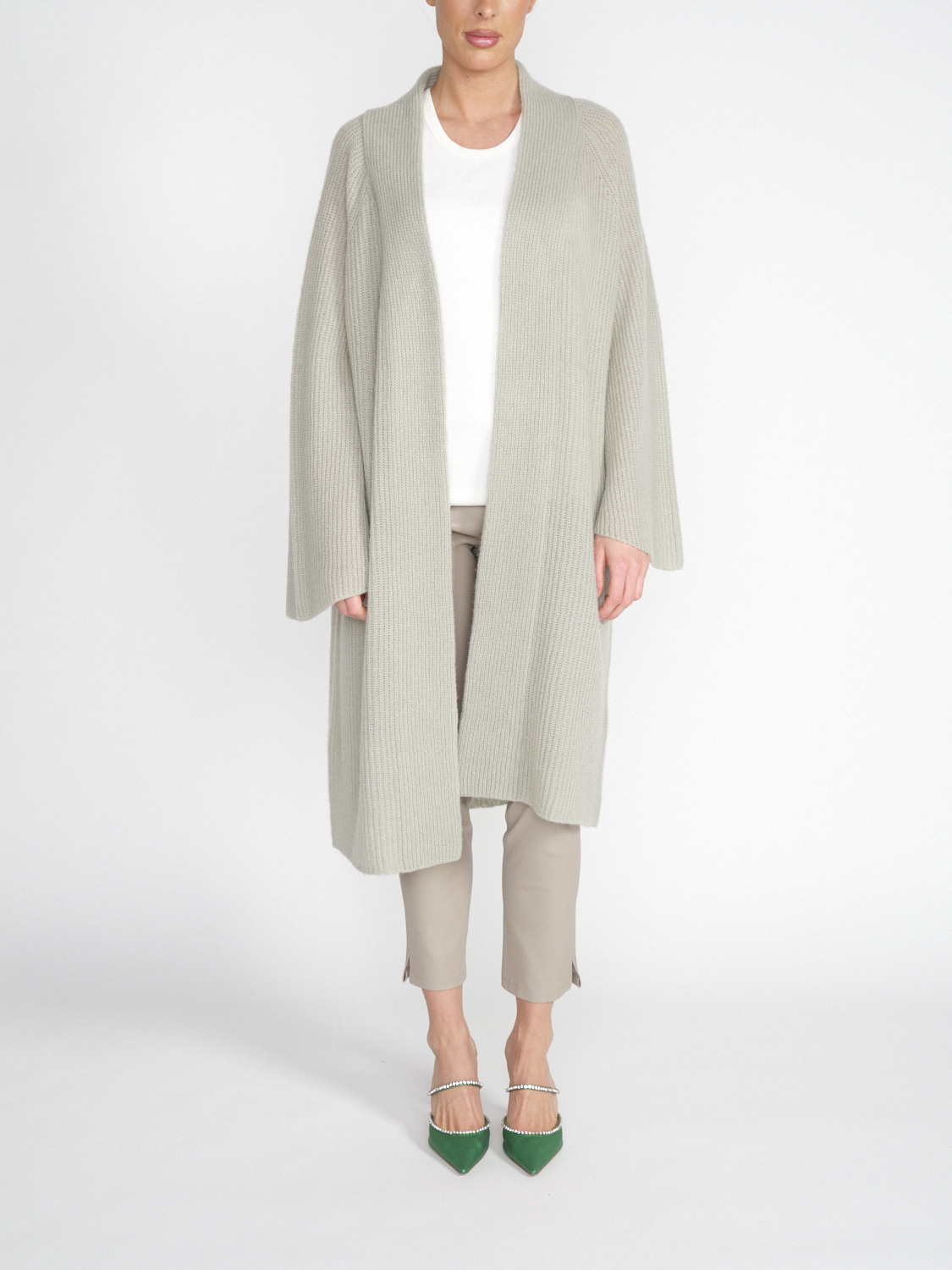 LU Ren Aphne - Knitted cardigan in cashmere-silk blend  hellgrün M