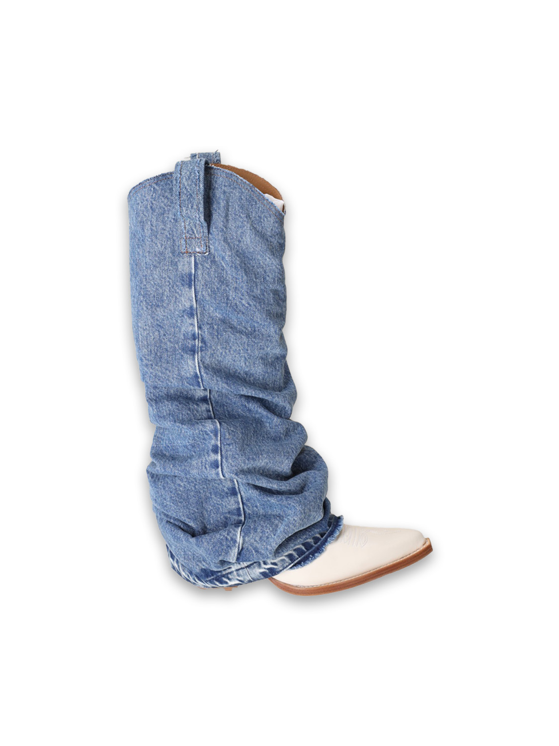 Cowboy boots with denim cuffs 