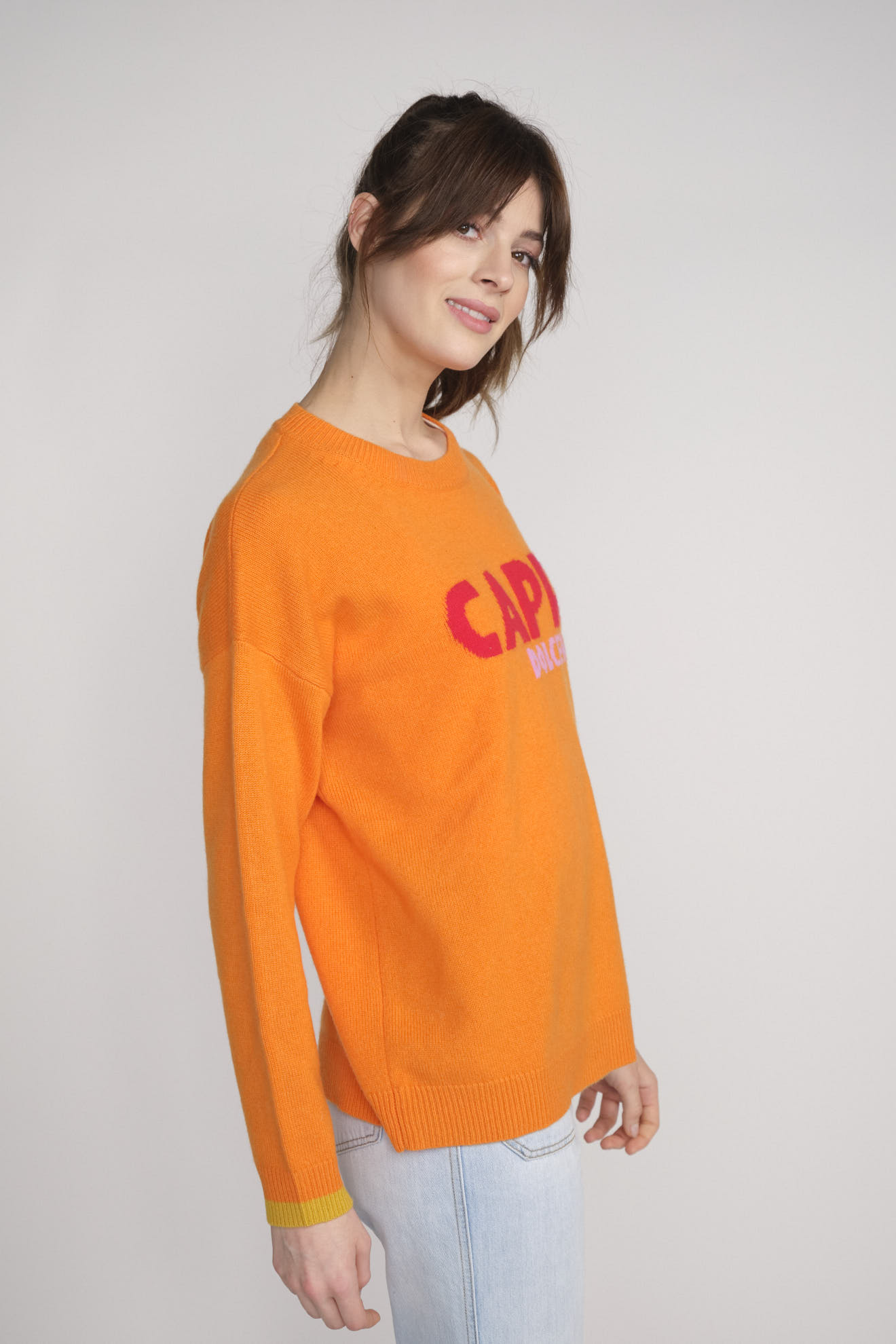 Catrin Schanz Capri - Maglia a maniche lunghe in cashmere con stampa arancione M