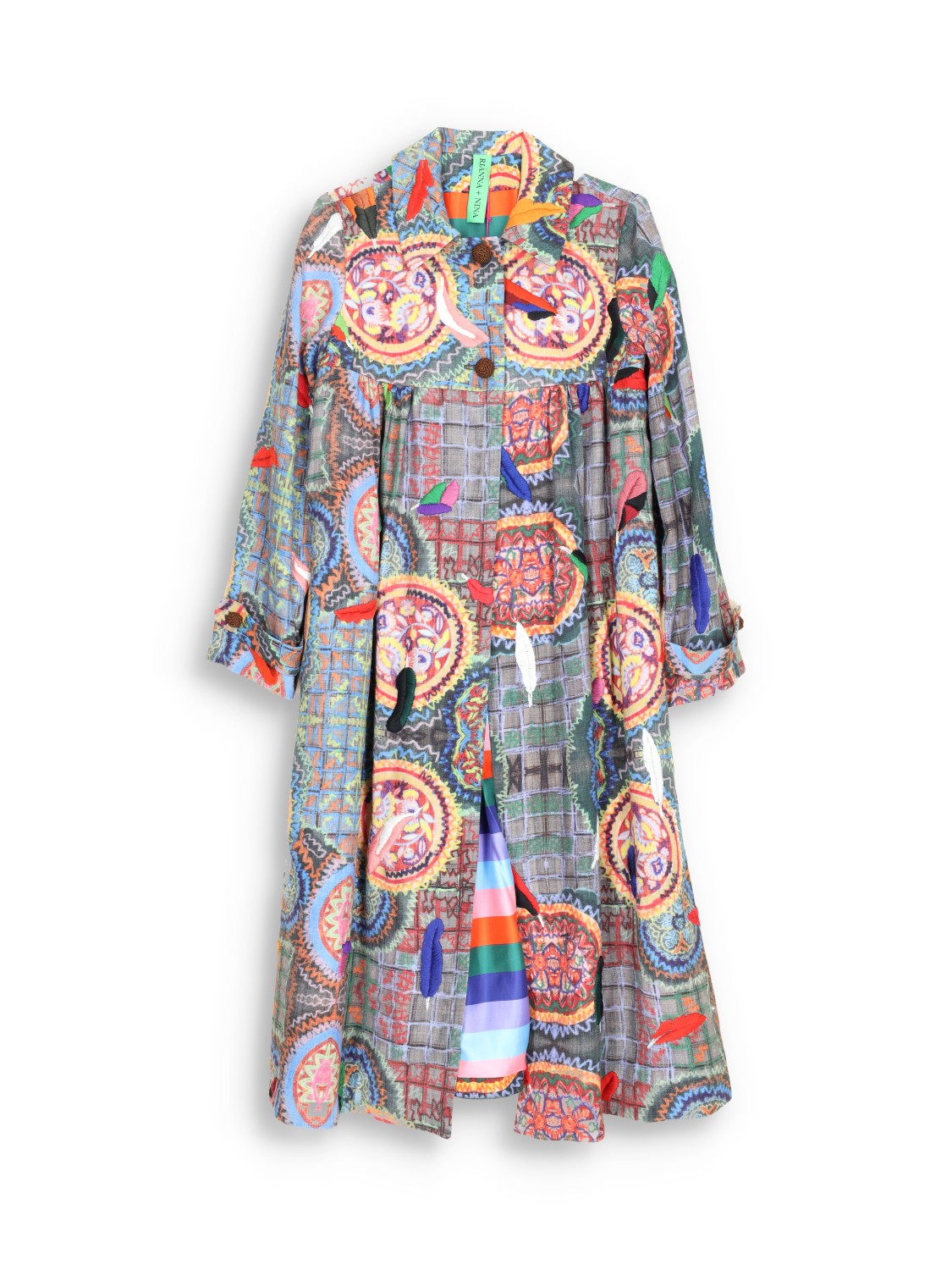 Multicolor Coat with Mandala Patterns made of wool