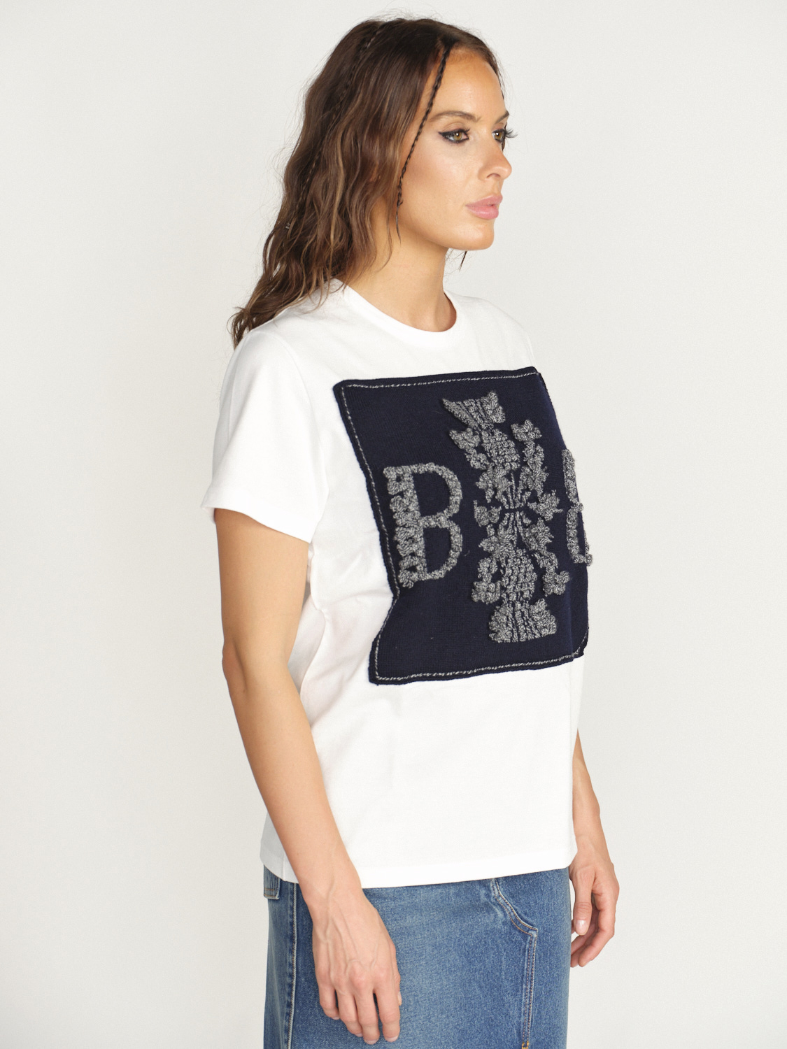 Barrie T-Shirt with logo cashmere patch - T-shirt avec logo patch en cachemire pink XS