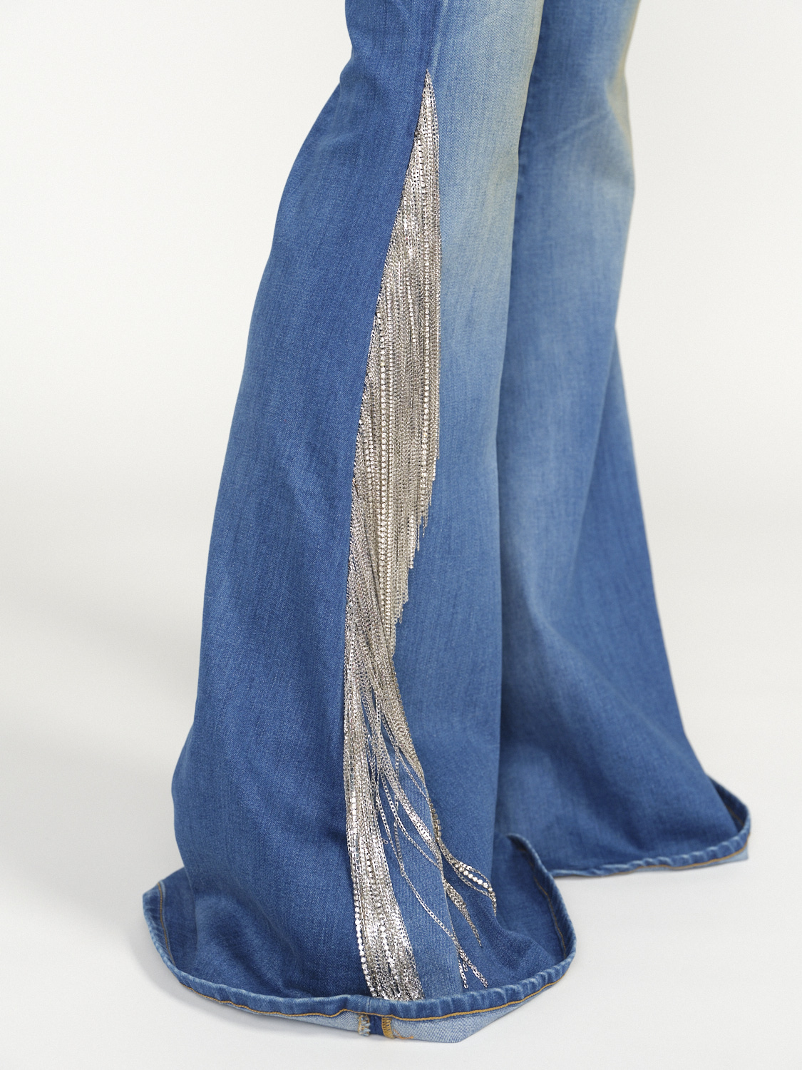 Cout De La Liberte Heidi - low-waist denim flare pants with glitter fringe details blue 27