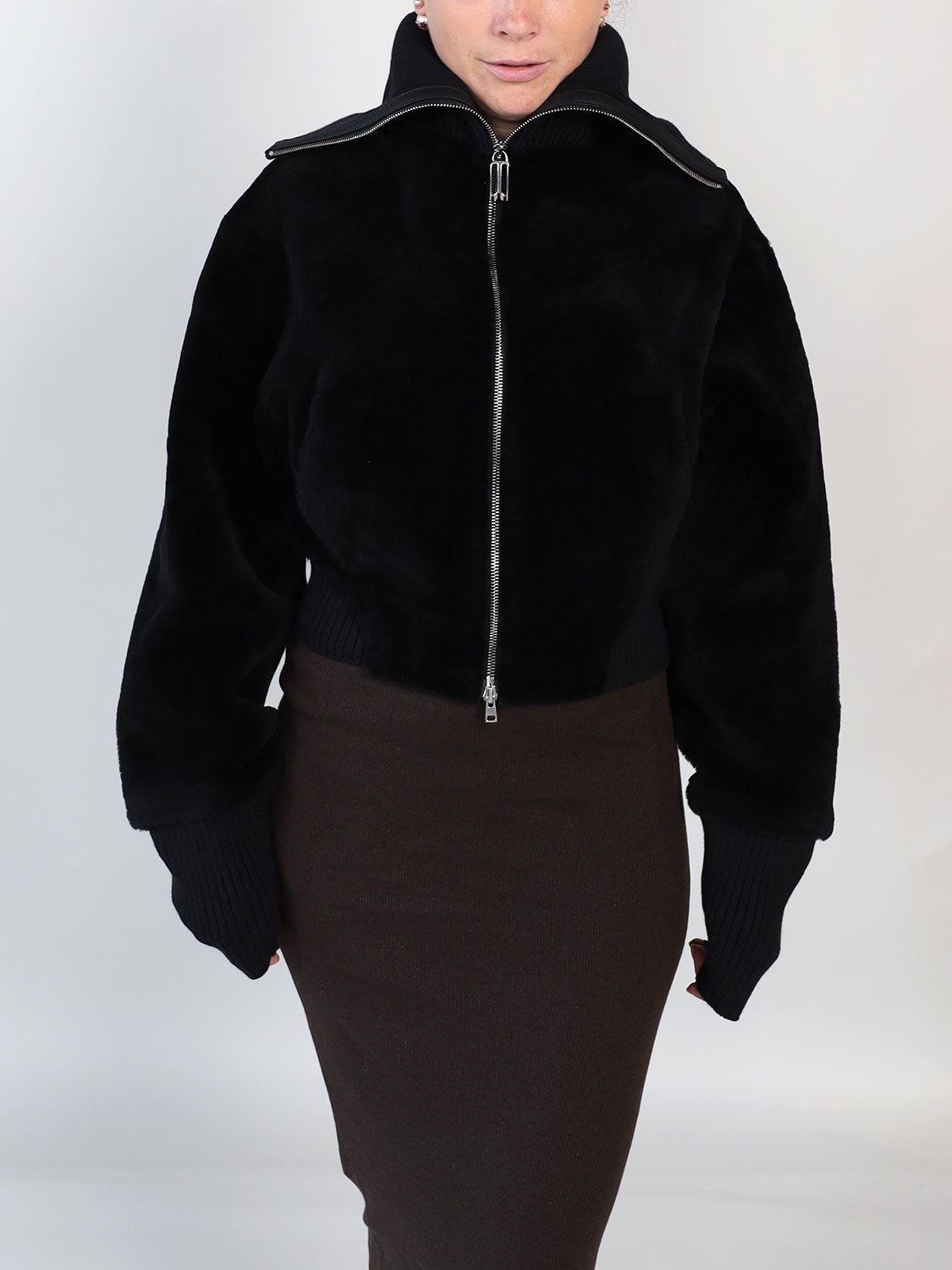 Victoria Beckham Shearling Bomber -Jacke aus Samtstoff  36 schwarz