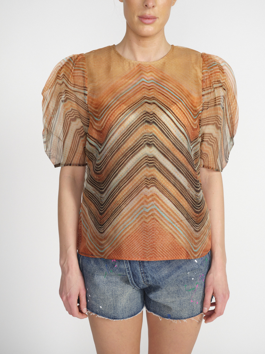Ulla Johnson Lana – Seiden-Crêpe Bluse mit graphischem Design orange 34 Ulla Johnson Lana – Seiden-Crêpe Bluse mit graphischem Design orange 34