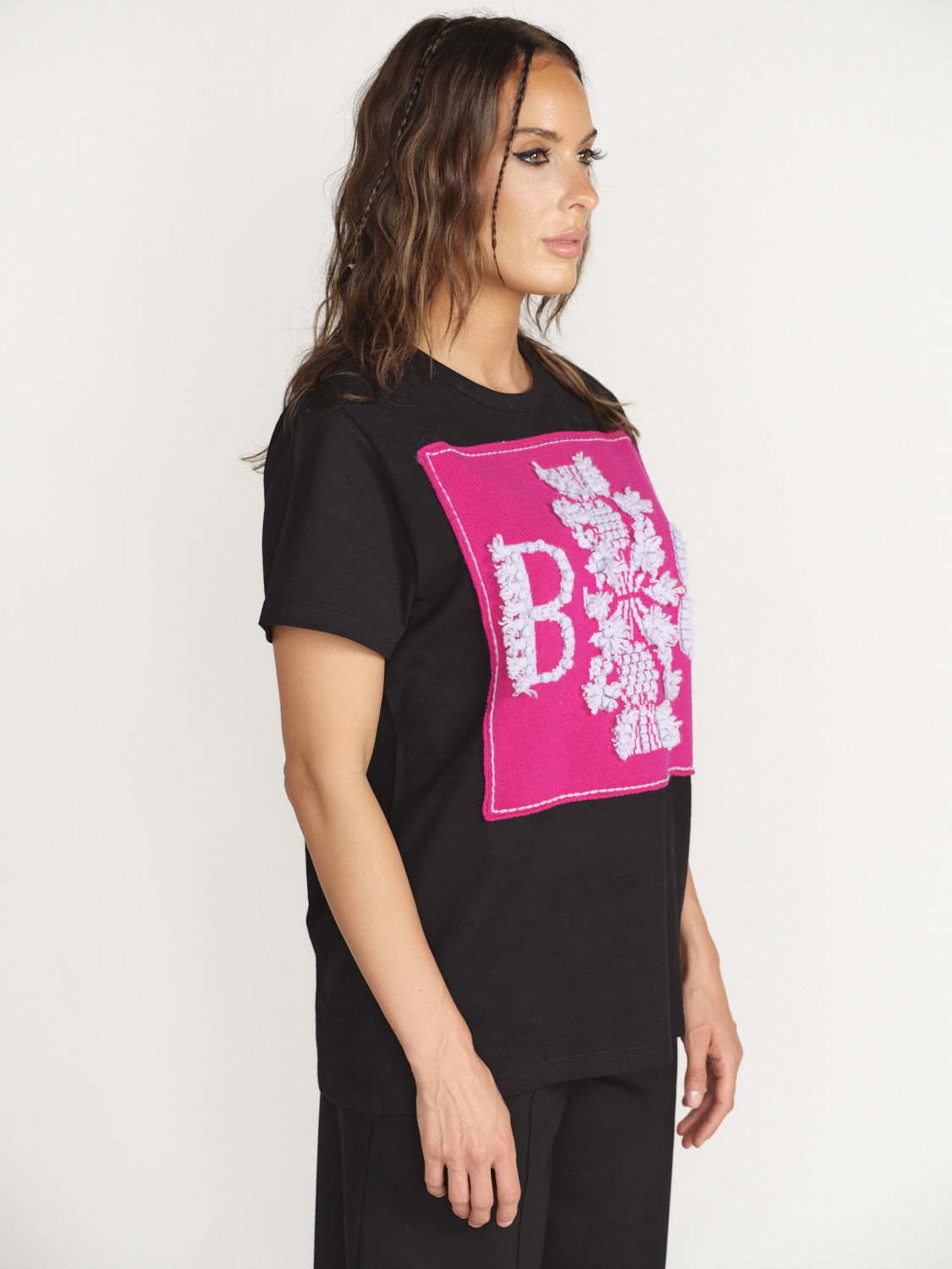 Barrie T-Shirt with logo cashmere patch - T-shirt avec logo patch en cachemire pink XS