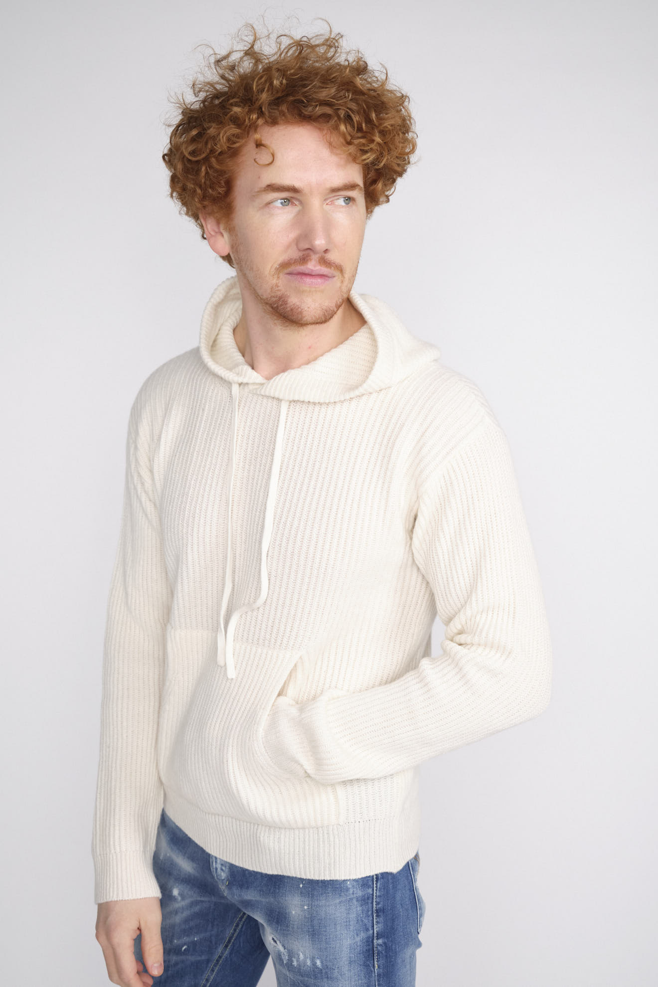 Stephan Boya jimmy - knitted hoodie in cashmere white L