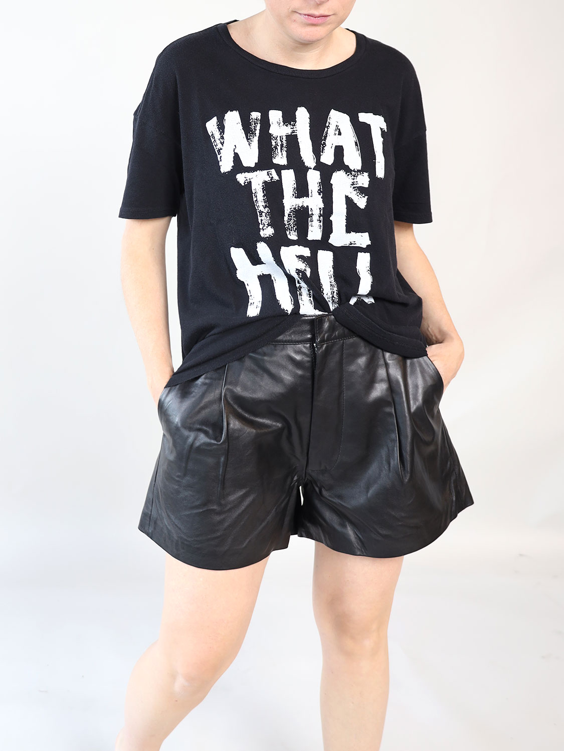 R13 Wide Leg Leather Shorts black 26