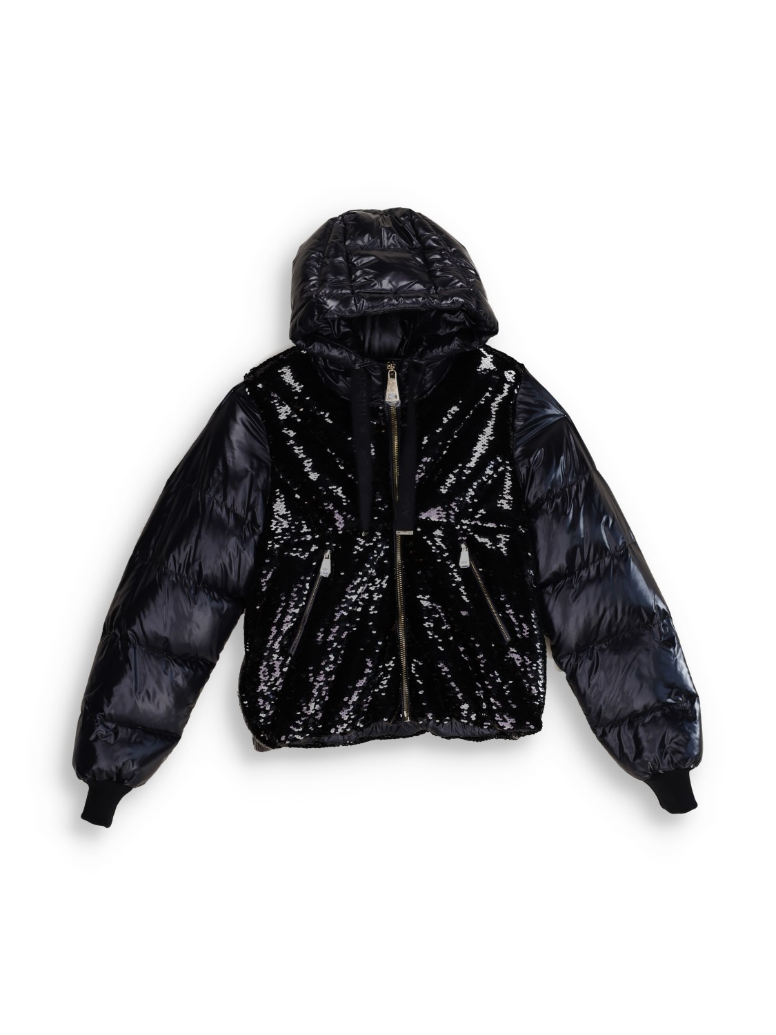 Shiny puffer jacket with sequins 