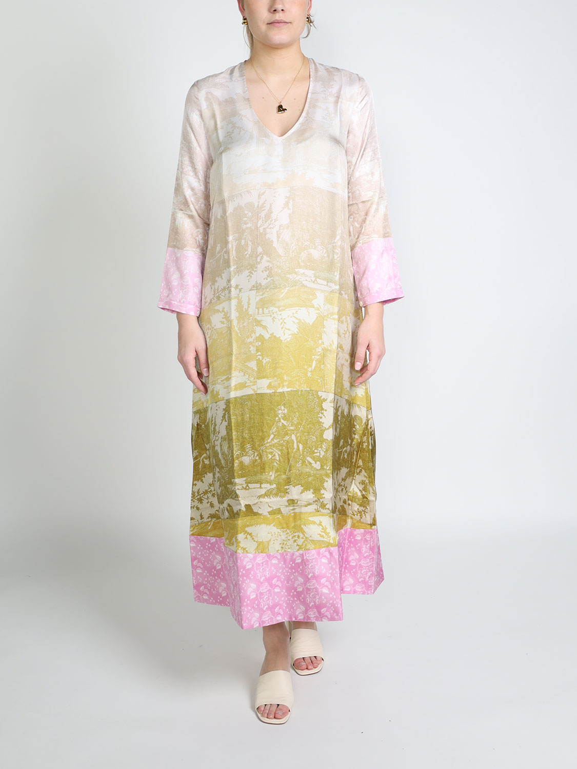 Pierre Louis Mascia Aloe - Silk maxi dress with floral pattern  beige L