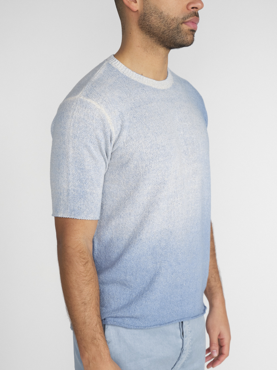 Avant Toi Short sleeve knitted sweater with color gradient  blue XL